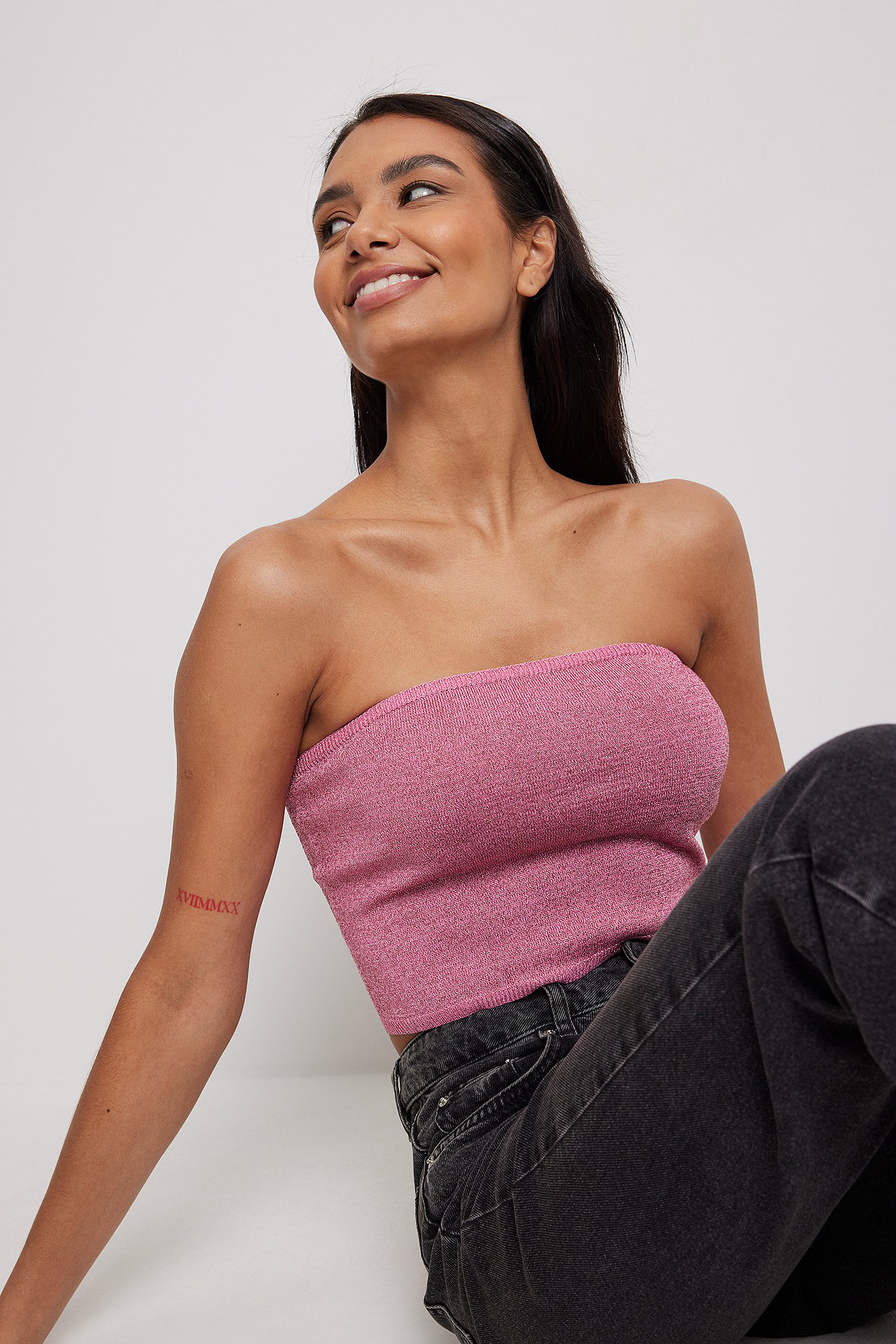 Knitted glitter tube top