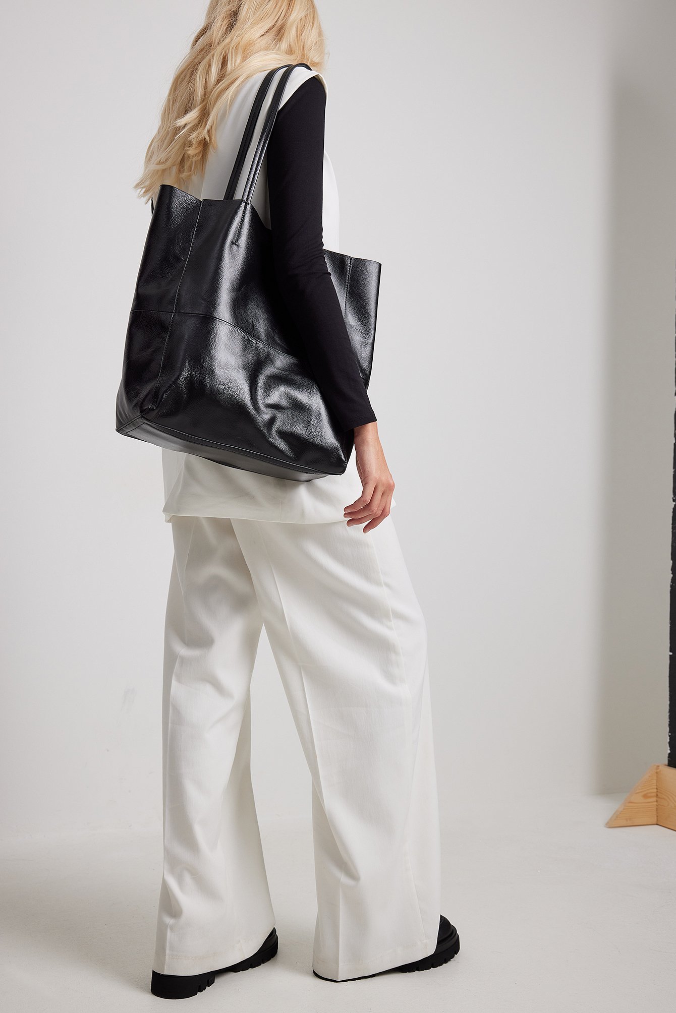 Black Glossy Patent Leather Tote
