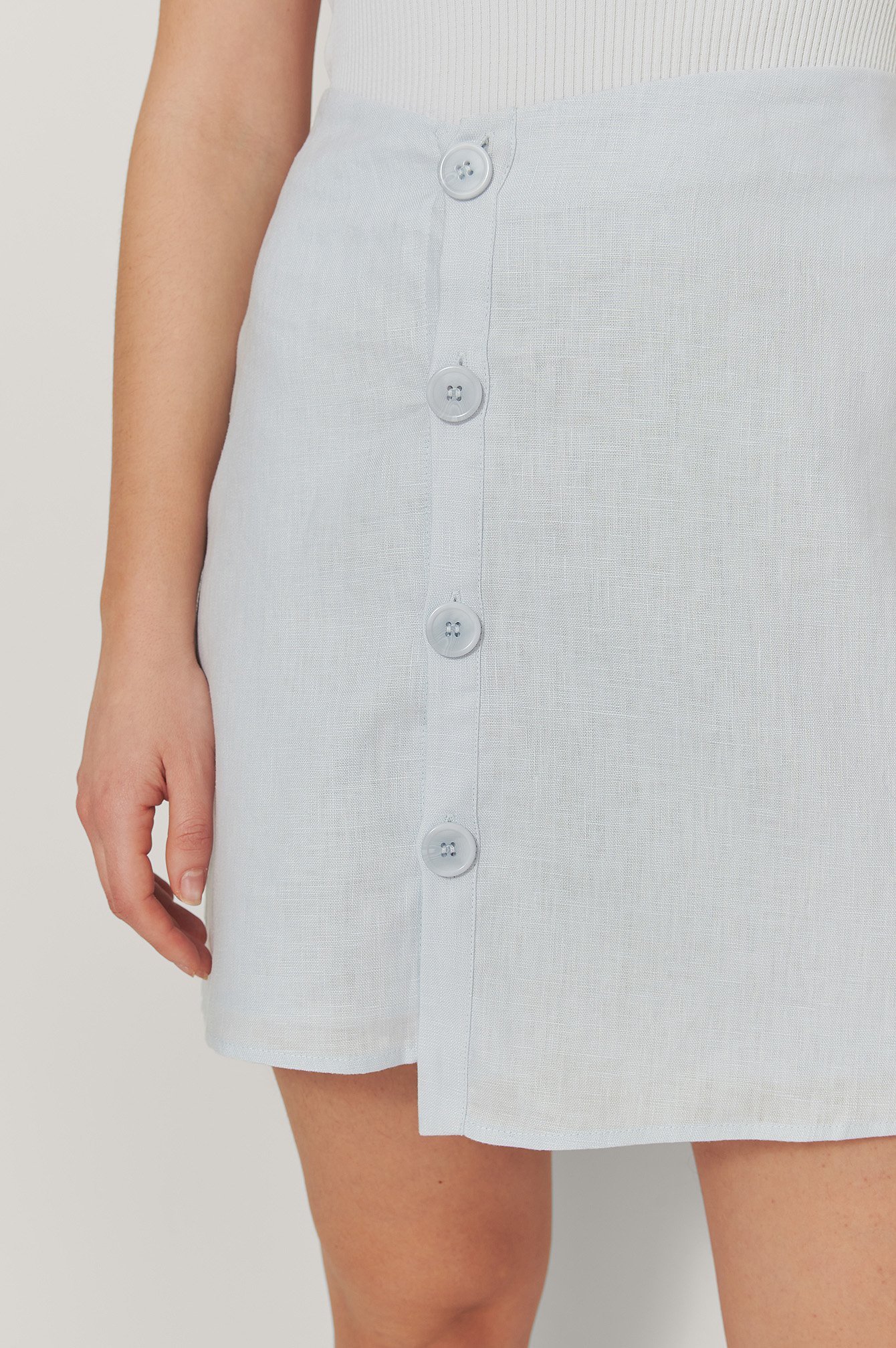 Light Blue Linen Button Detail Skirt