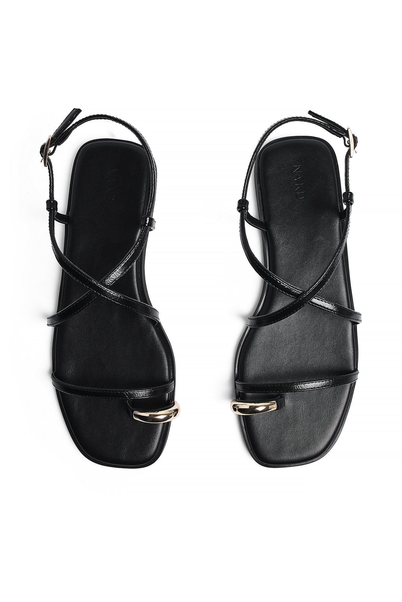 NA-KD Gold Detail Strappy Sandals - Flats - Black - EU 36 - NA-KD / NAKD