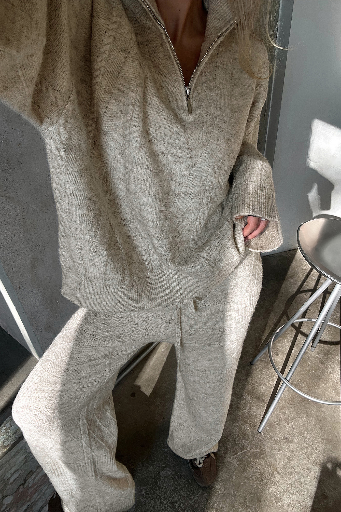 Half Zip Knitted Sweater Beige NA-KD