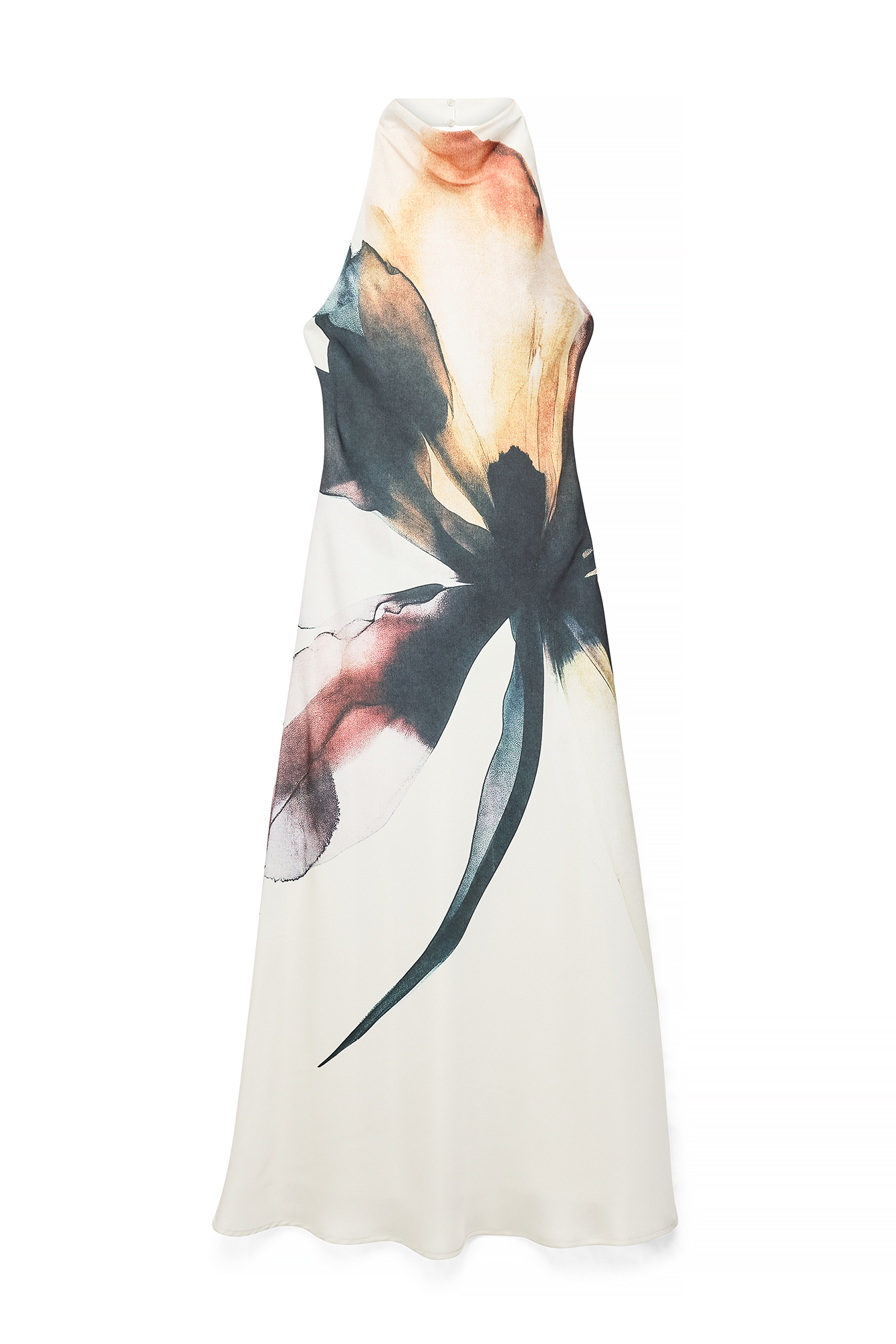 Abstract Floral Maxiklänning i satin med halterneck