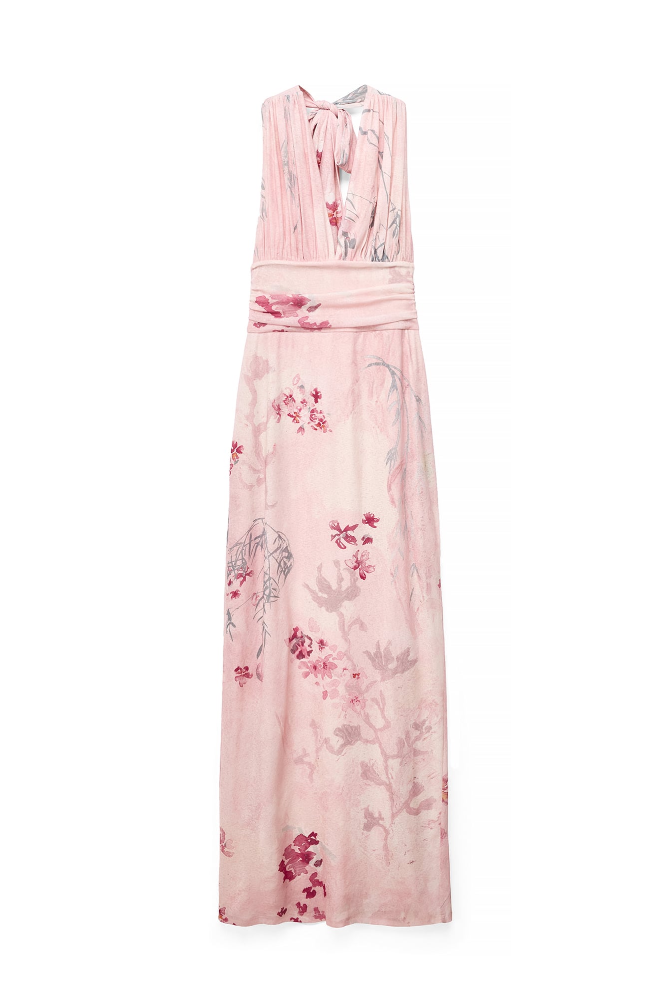 Light Pink Print Maxiklänning med halterneck