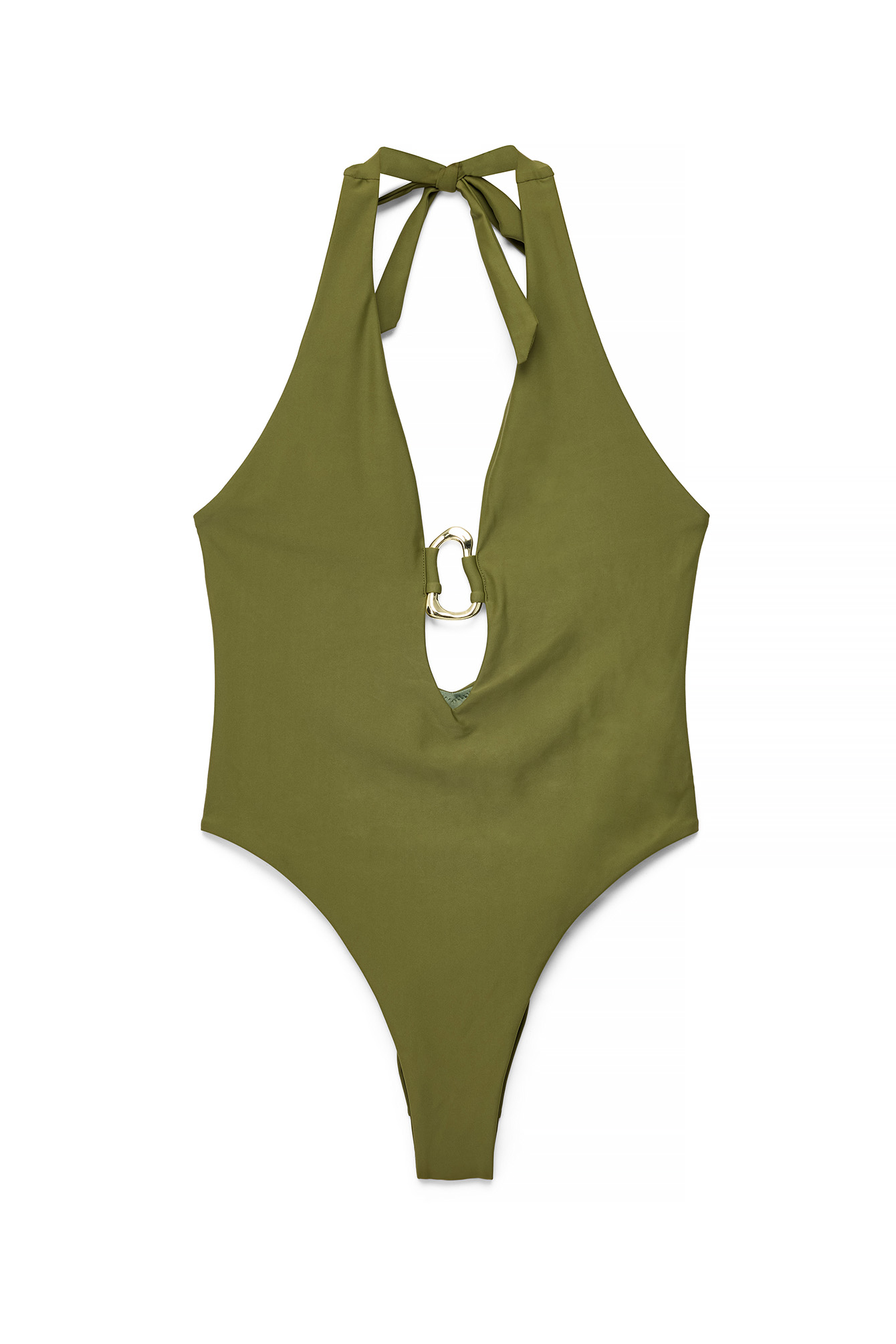Khaki Halterneck Detail Swimsuit