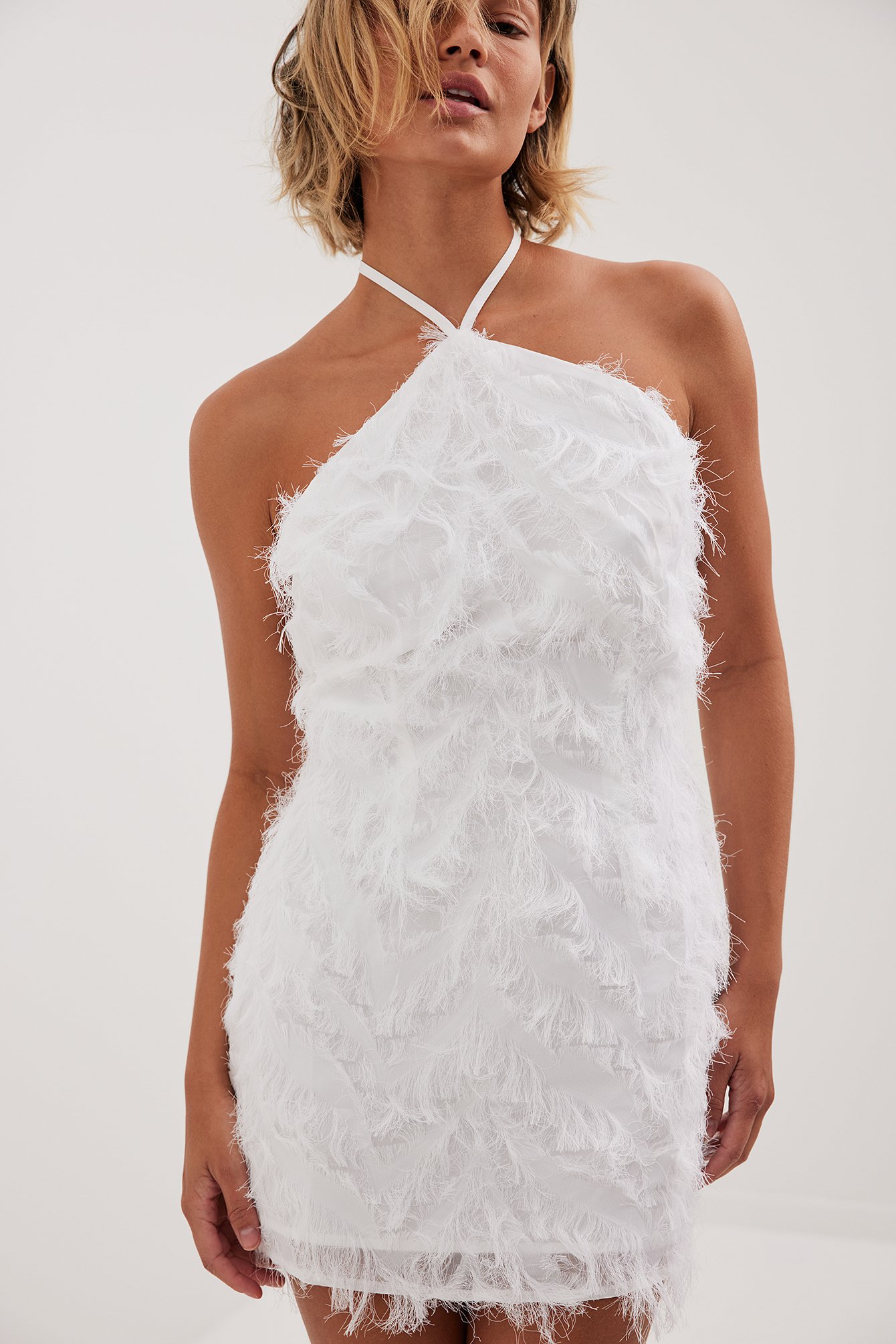 Feather Halter Dress WeWoreWhat Feather Halter Mini Dress In Ecru Champagne Feathers Feather Halter Dress WeWoreWhat Feather Halter Mini Dress In Ecru Champagne Feathers