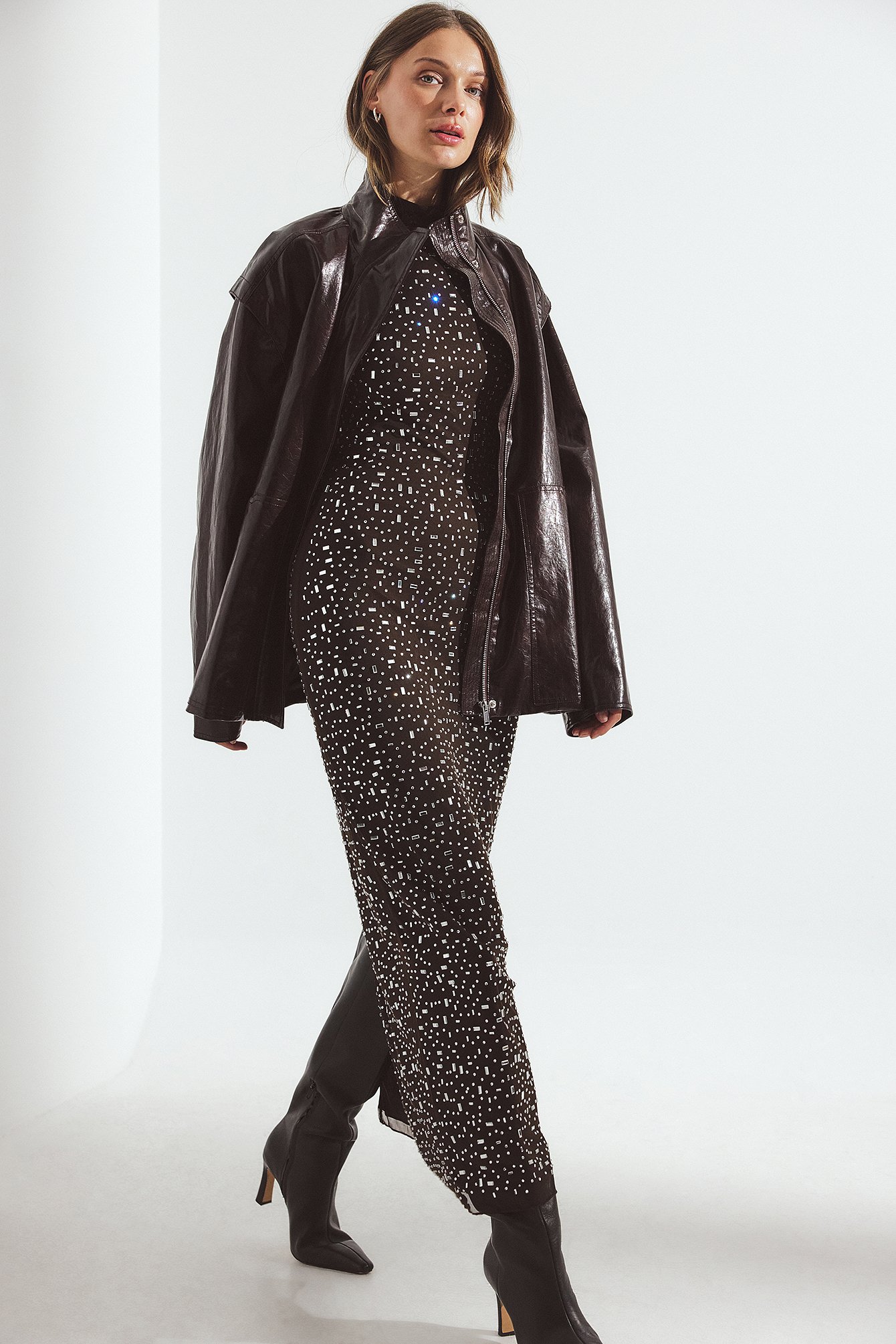 NA-KD Robe dos nu en strass - Robes Nouvel An - Brun - XS (EU 32) - NA-KD / NAKD