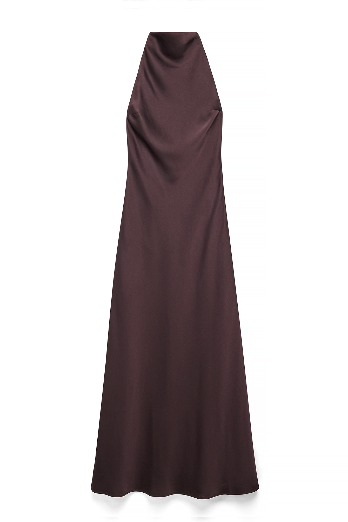 Brown Halterneck Satin Maxi Dress