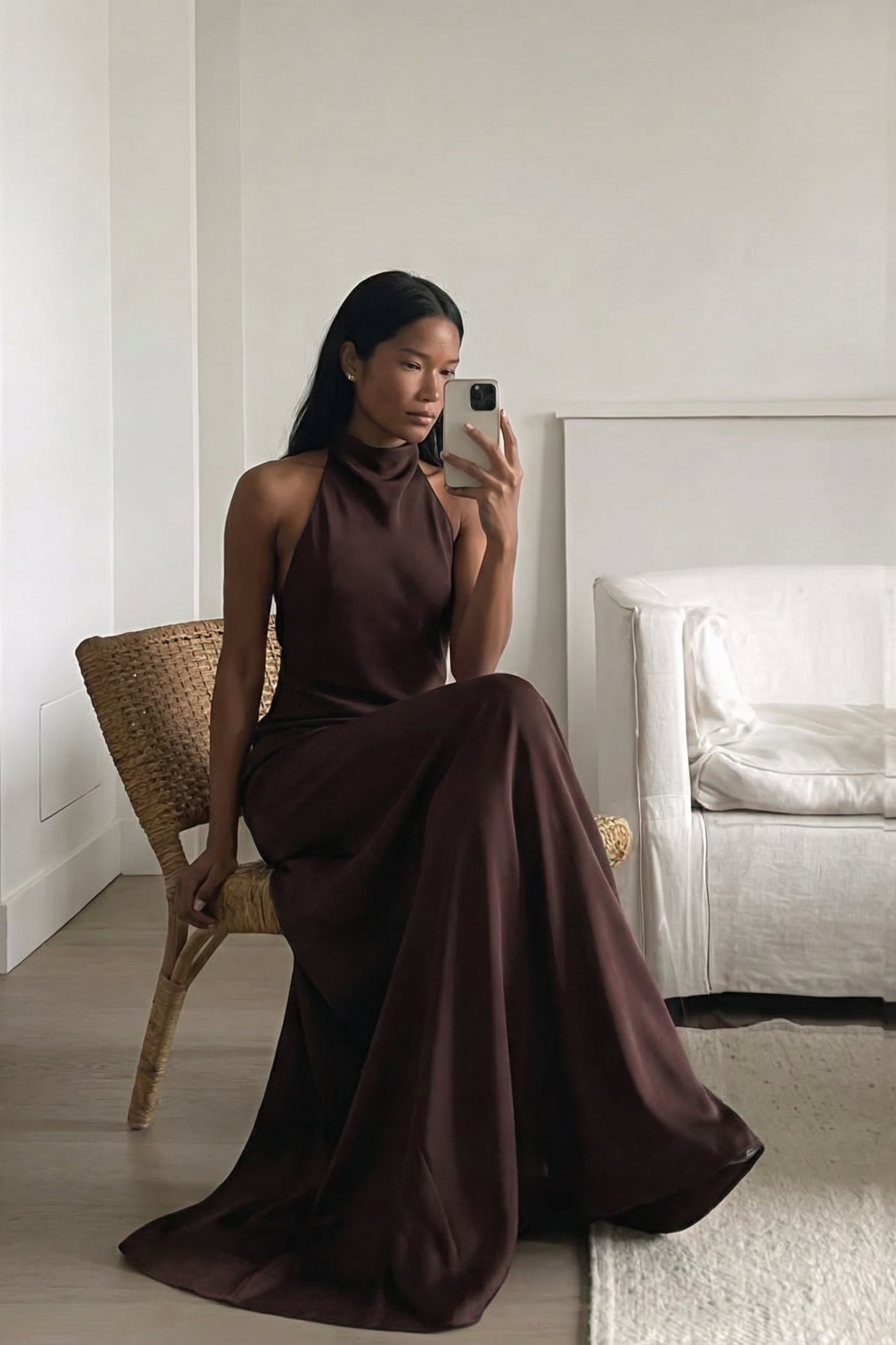 Soft Line Draped Maxi Dress Brown | NA-KD