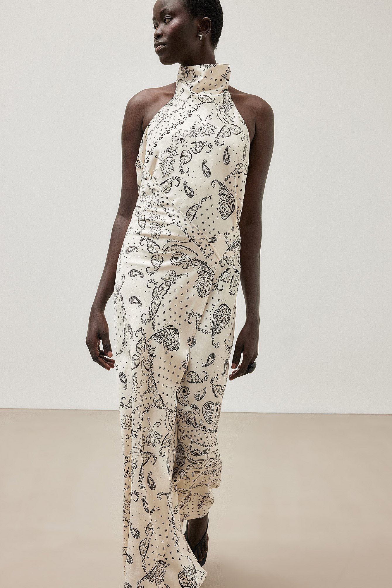 All Over Print Halterneck Wrap Detail Maxi Dress
