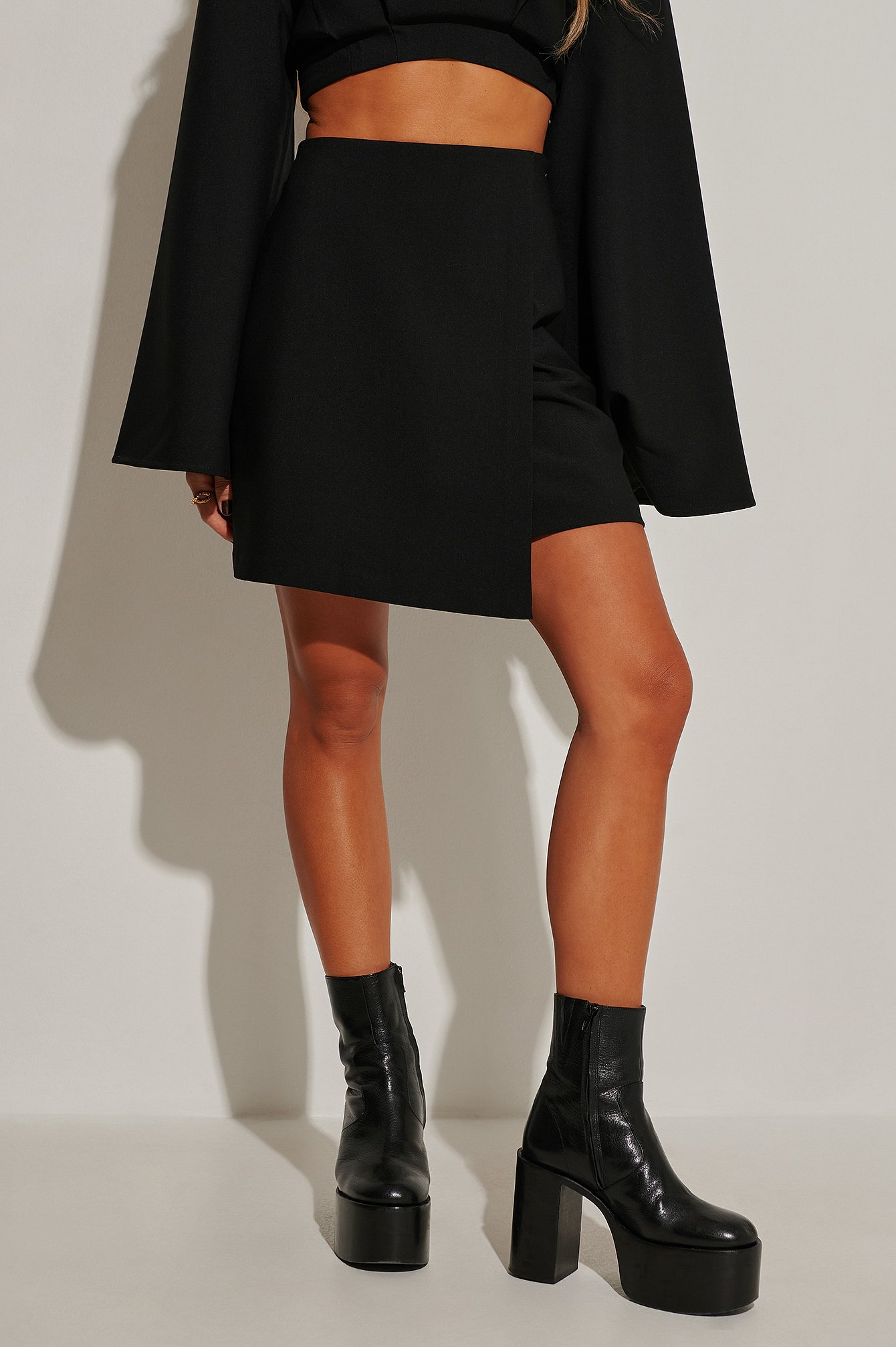 Black Overlapped Mini Skirt