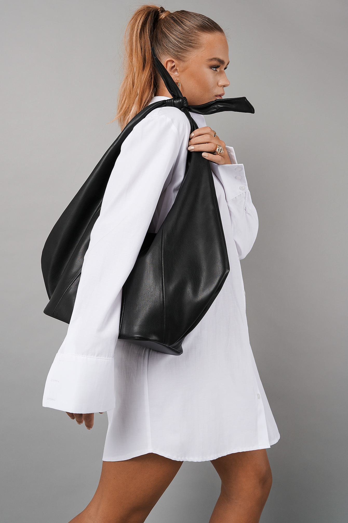 Knot Detail Faux Leather Bag Black