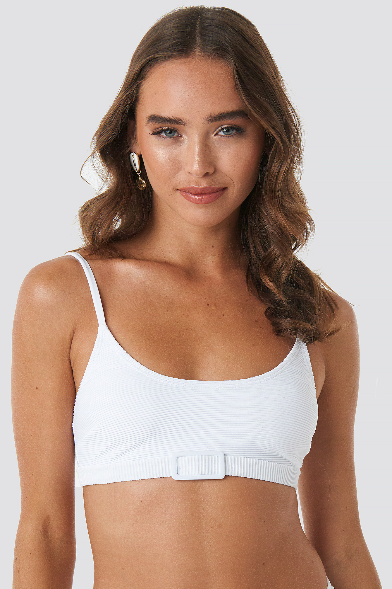 Ribbed Belted Bikini Top White