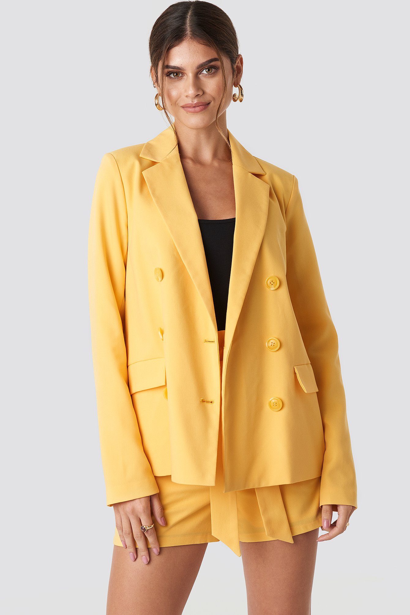 double breasted yellow blazer