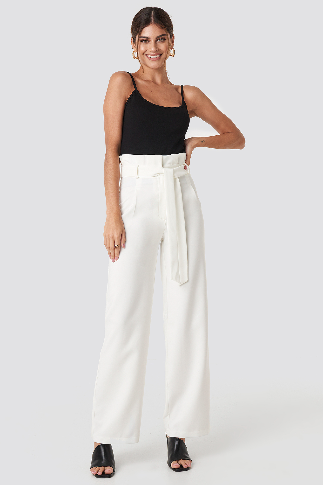 Highwaisted Tied Belt Pants White