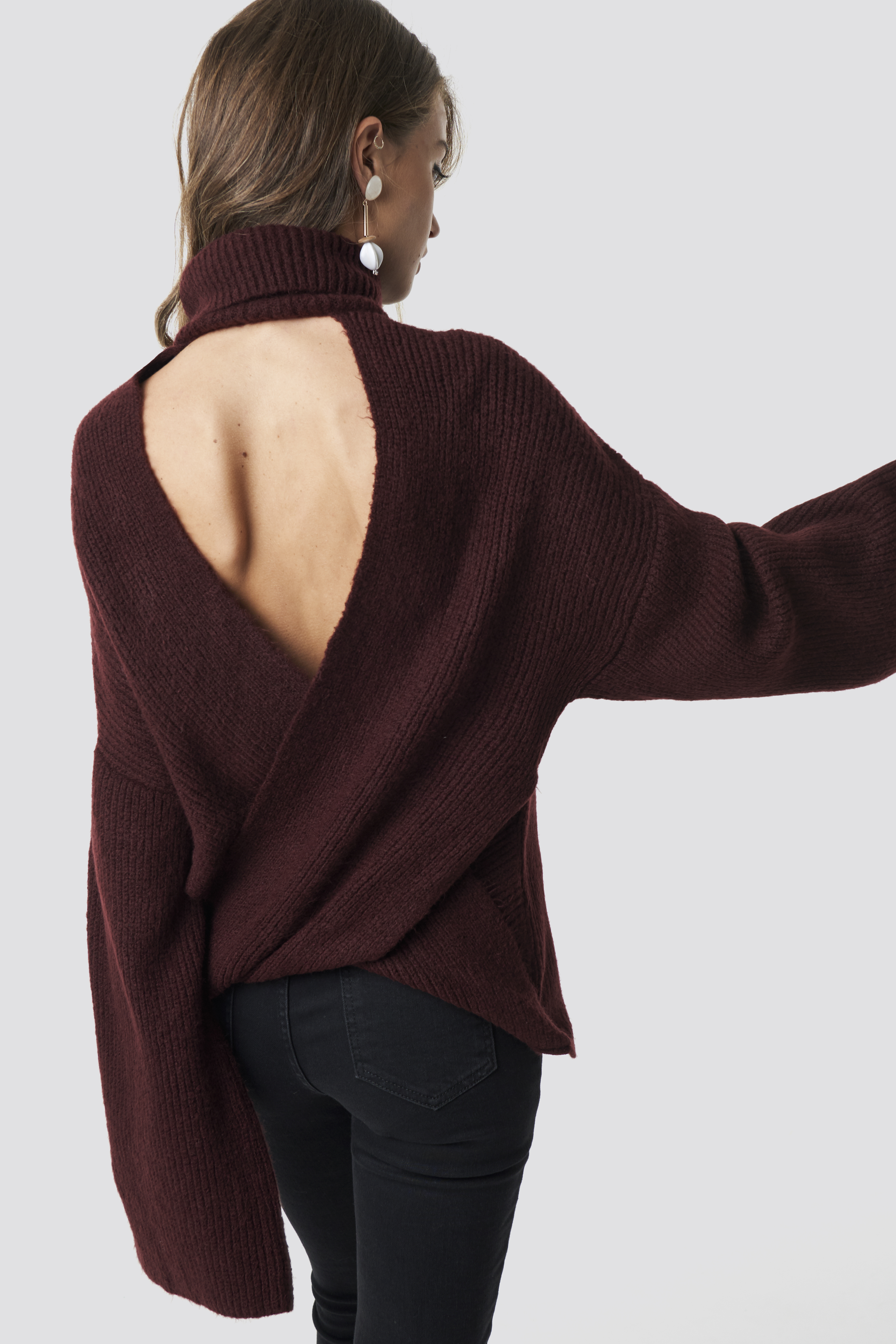 Open Back Overlap Sweater Burgundy