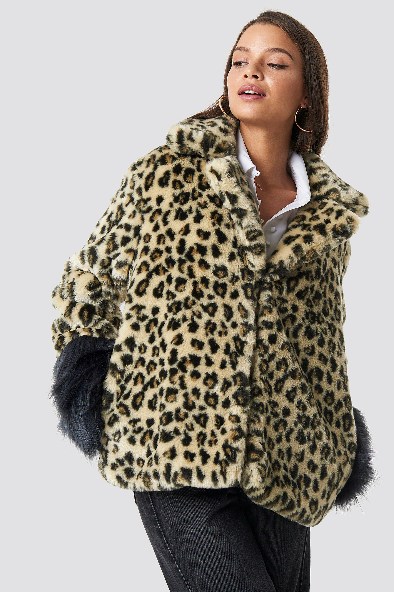 Sleeve Detailed Faux Fur Leo Jacket Leo