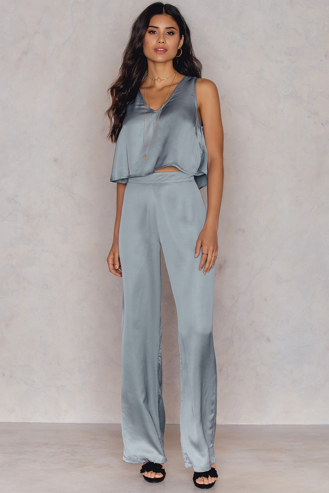 Flared Shiny Pants Blue | na-kd.com