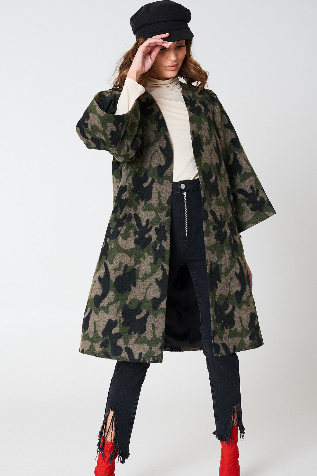 Kimono Sleeve Coat Green | na-kd.com