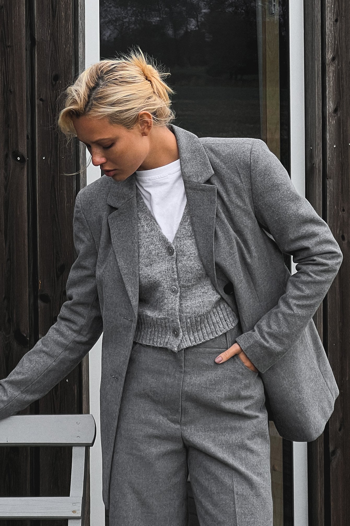 Dark Grey Heavy Fitted Flannel Blazer