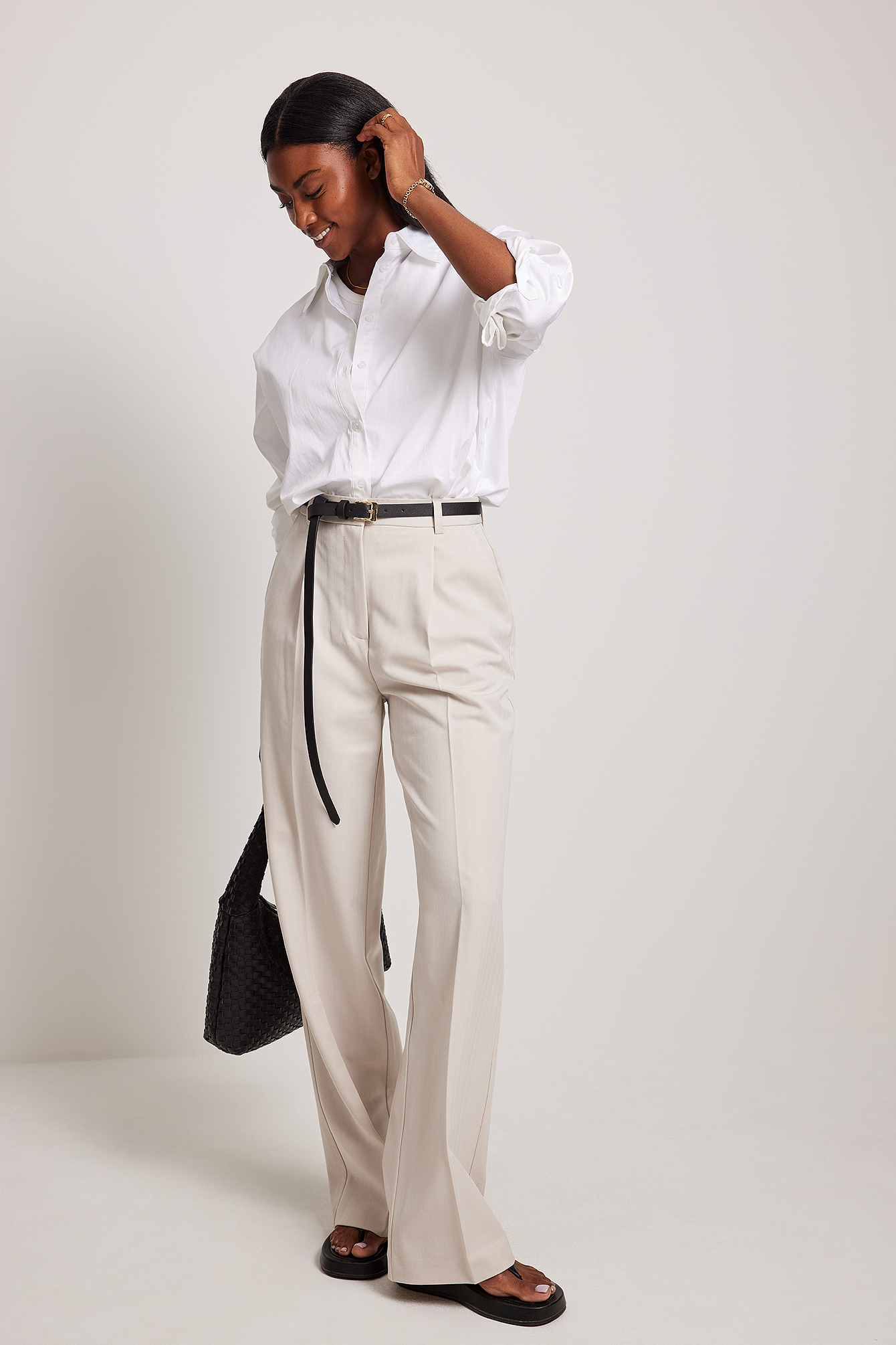 Womens Clothing Trousers NA-KD Synthetic Beige High Waist Suit Trousers in Natural Slacks and Chinos Full-length trousers 