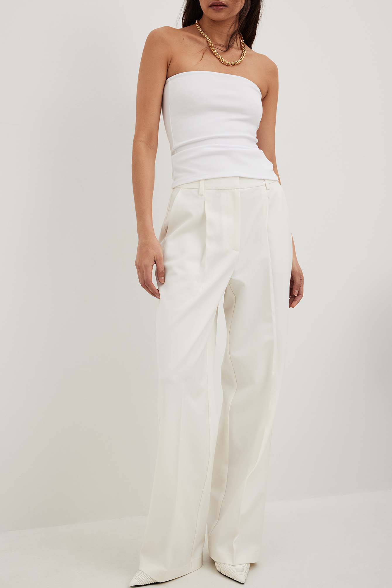 Wide High Waist Suit Pants - Work Trousers - White - EU 32 Wide High Waist Suit Pants - Work Trousers - White - EU 32