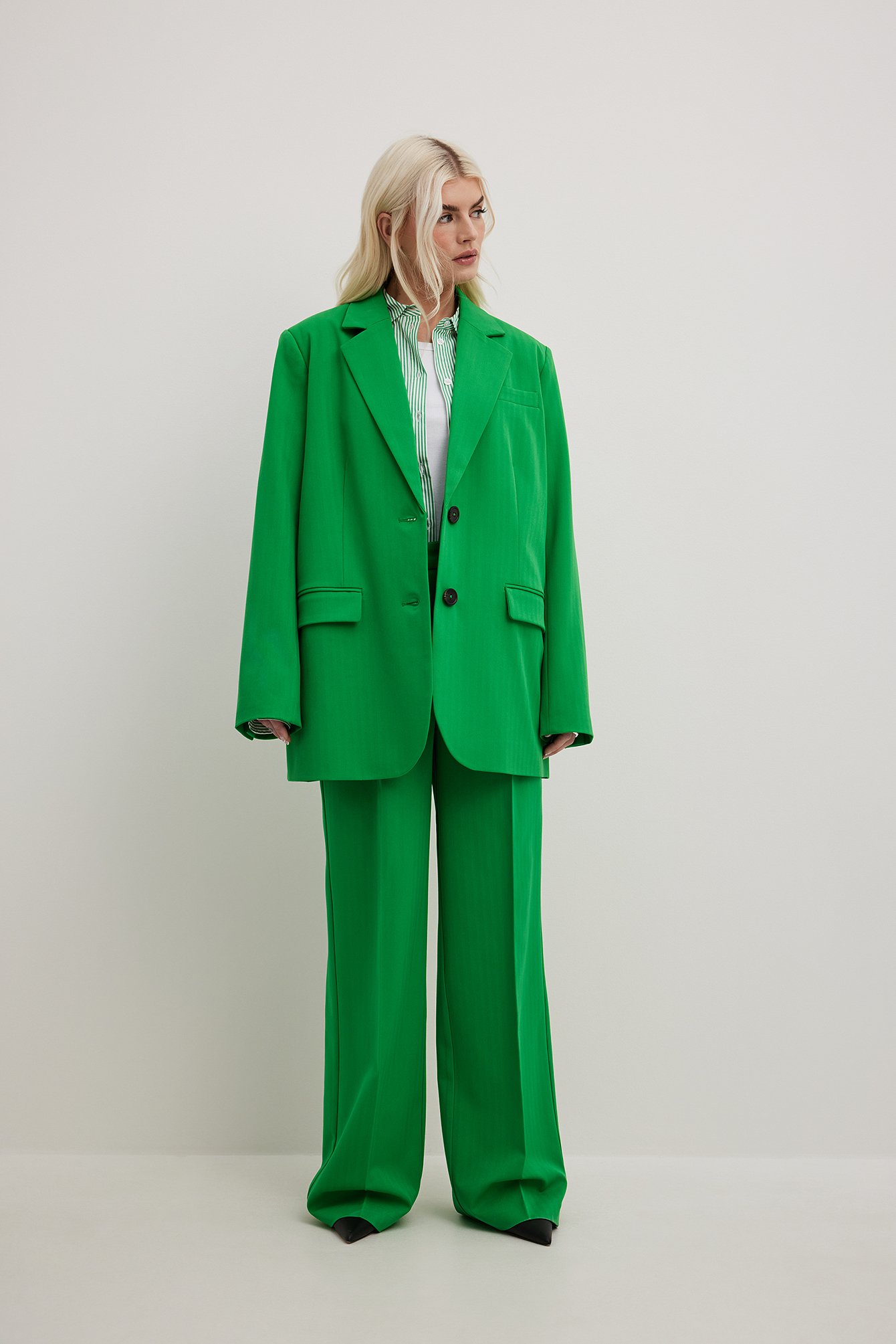 Heavy High Waist Suit Pants Green | NA-KD