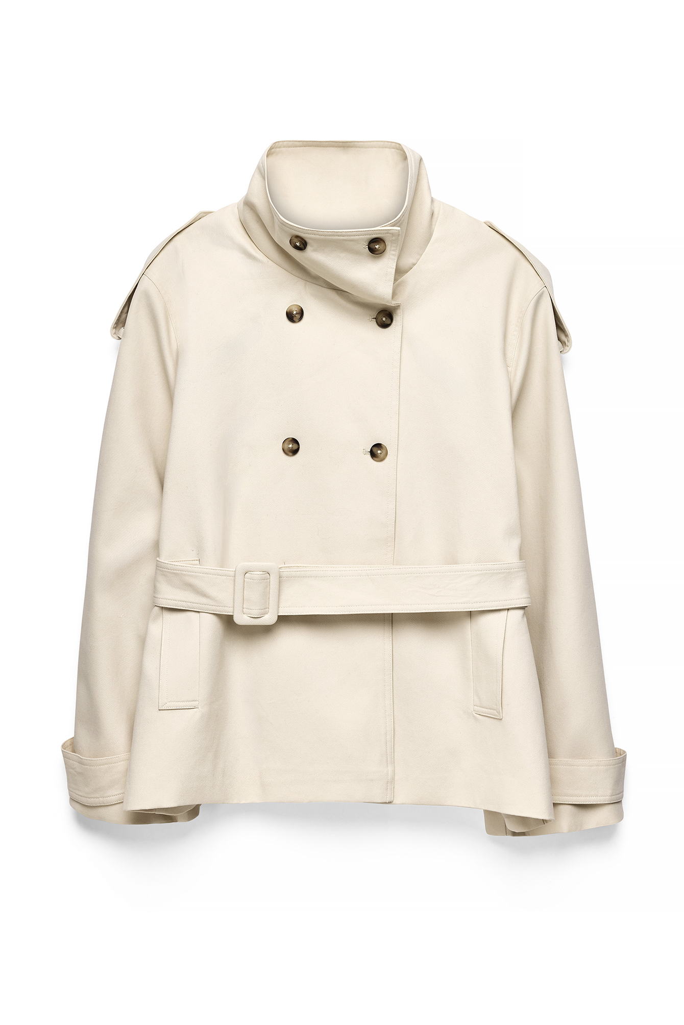 Beige Trenchcoat med hög krage och bälte