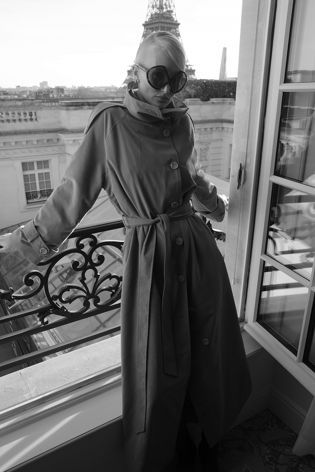 High-neck belted trench coat