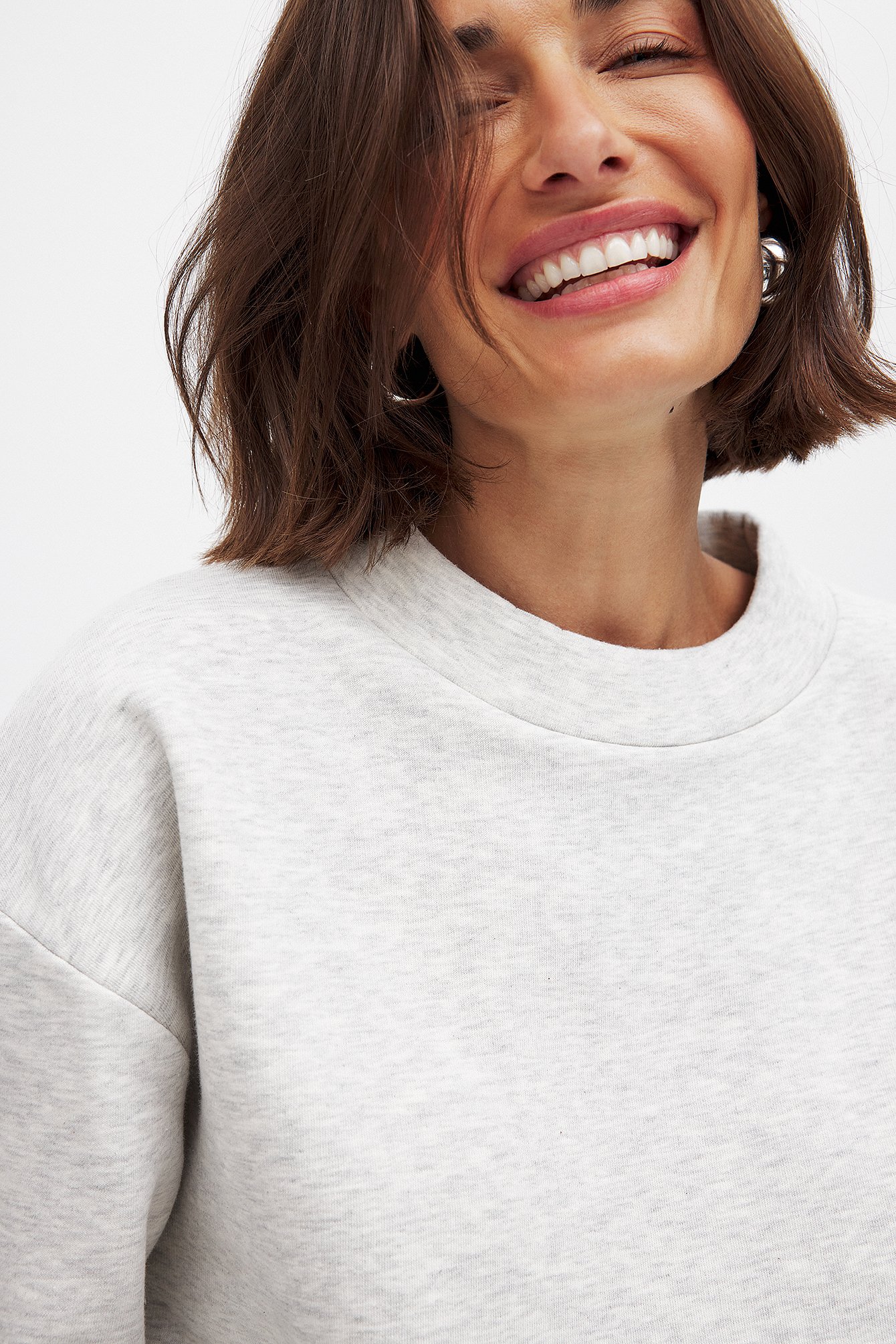 NA-KD Basic - Joggegenser med høy hals og detaljer - Sweatshirts - Grå - XS (EU 32) - NA-KD / NAKD