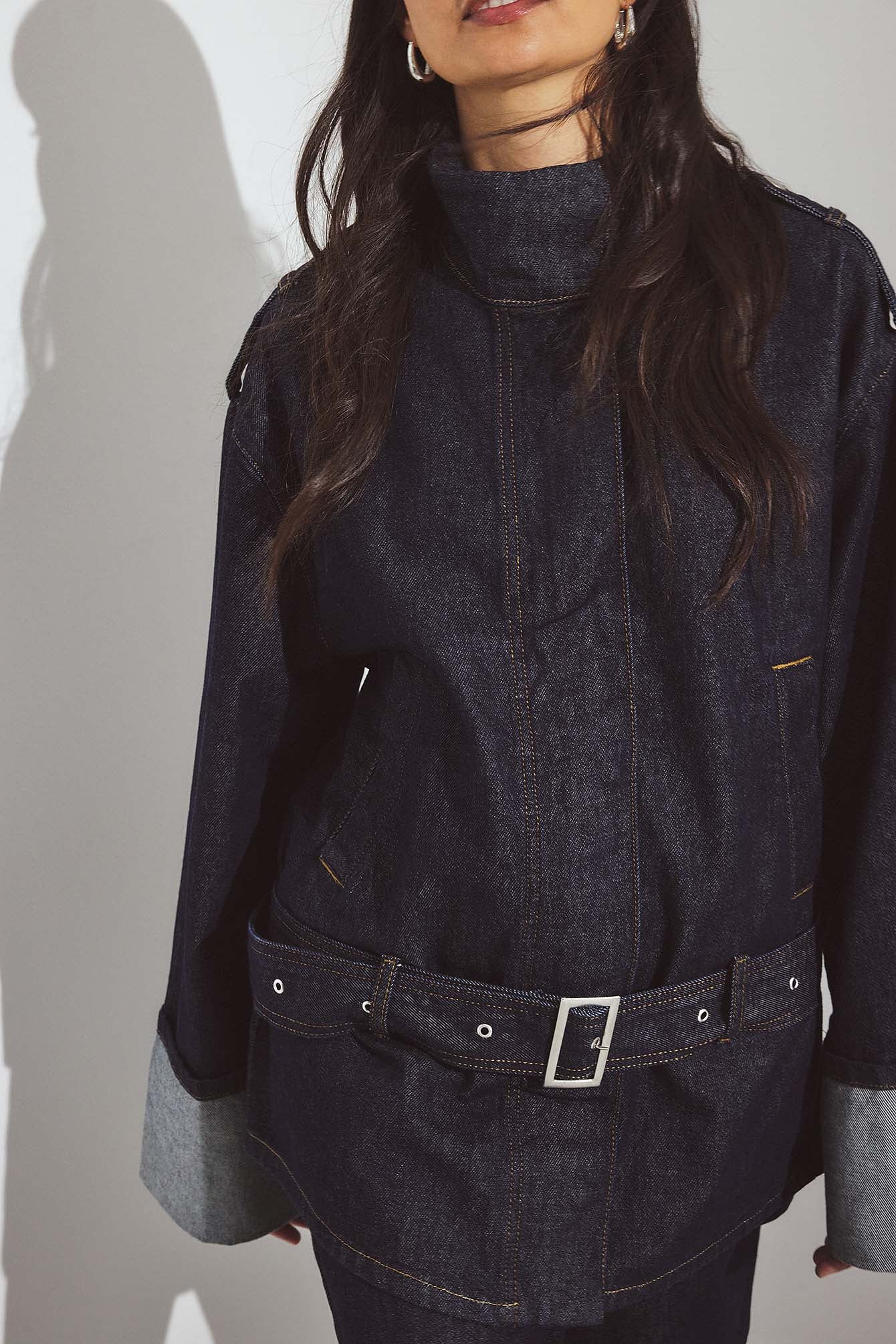 Victoria Quitzau x NA-KD Denim jas met hoge hals - Spijkerjasjes - Blauw - EU 34 - NA-KD / NAKD