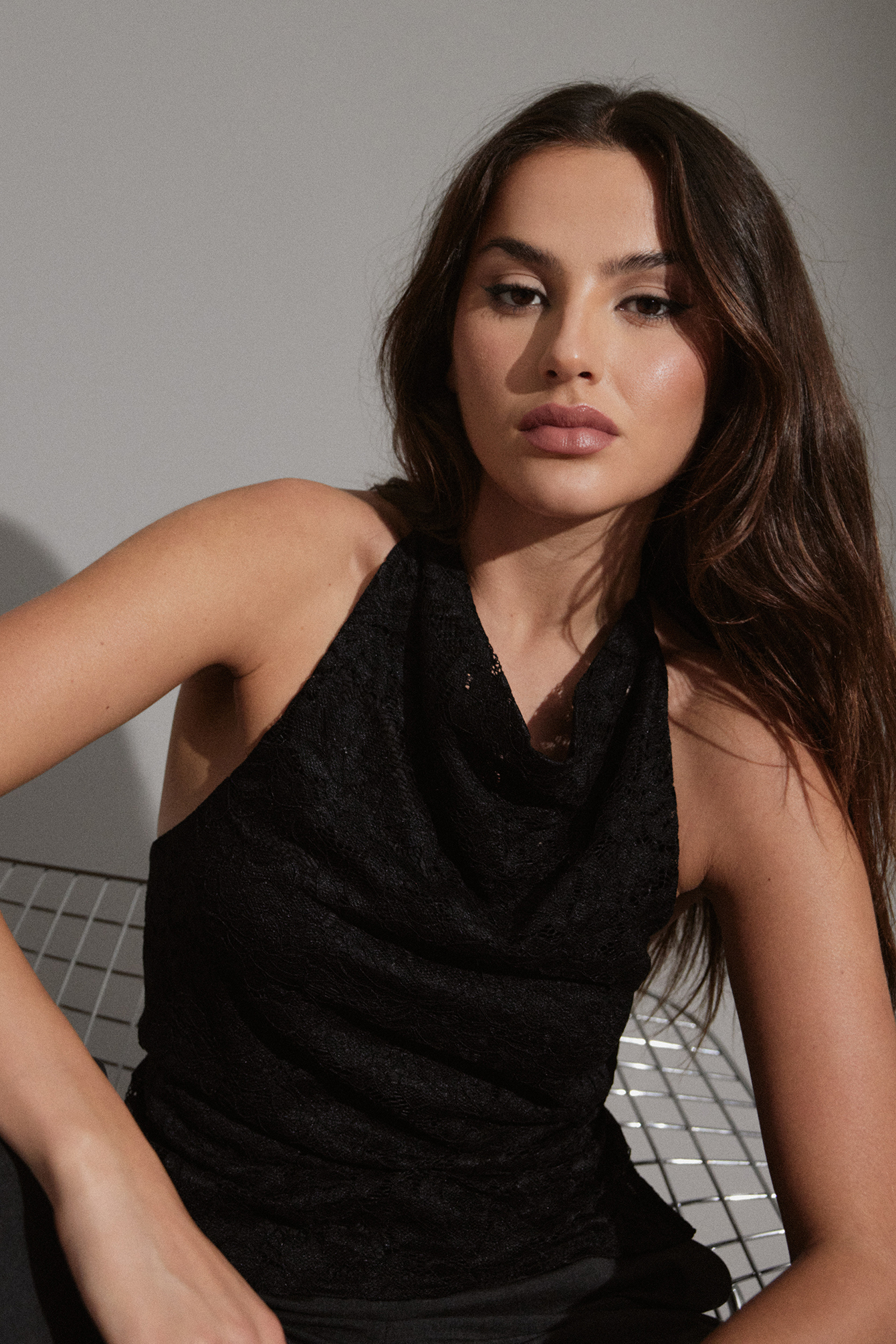 High neck lace top