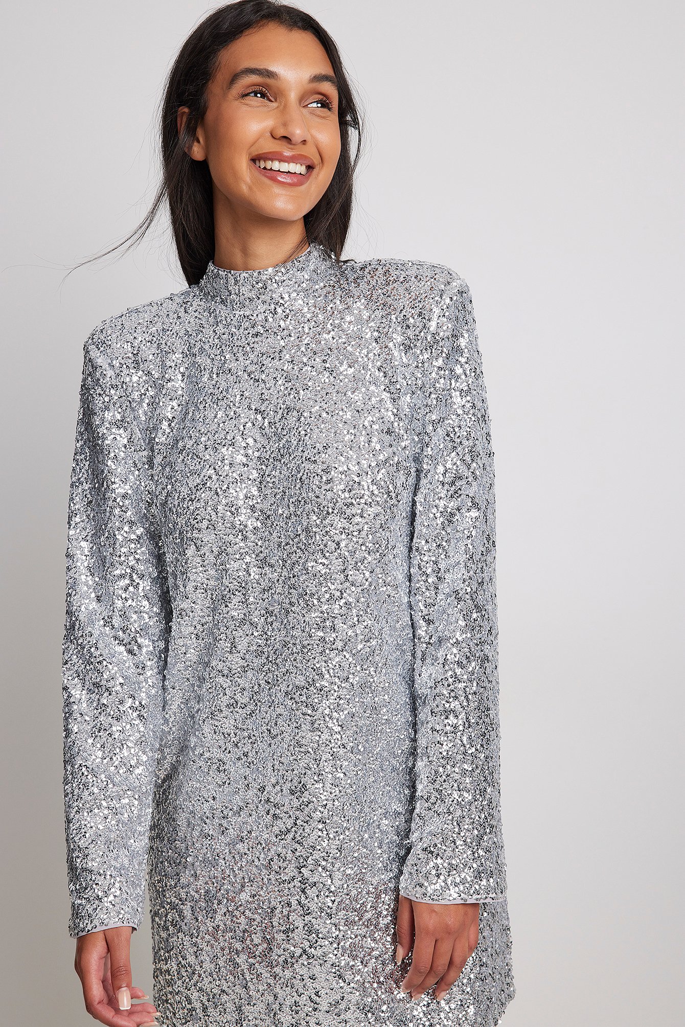 Silver Mini-jurk met hoge hals en pailletten