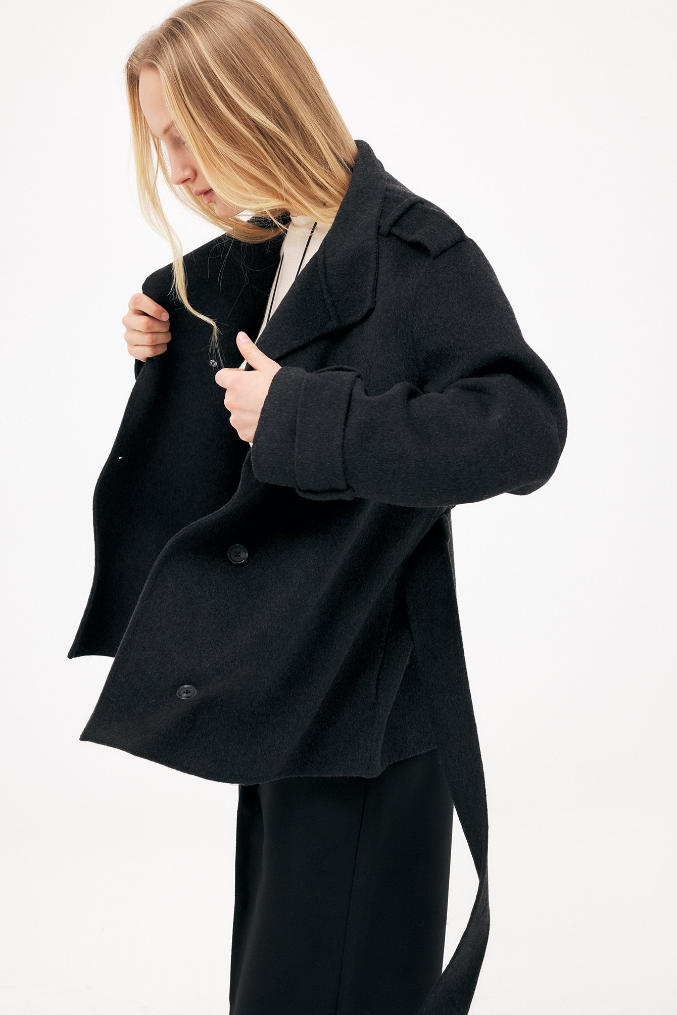 High Neck Wool Blend Short Coat