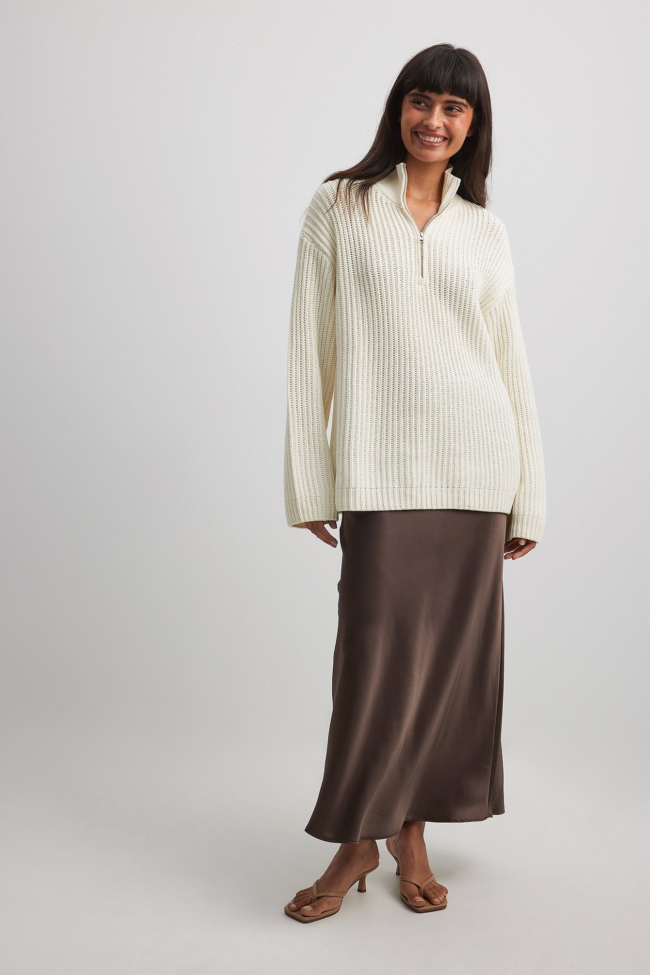 NA-KD High Neck Zipped Knitted Sweater - Christmas Sweaters - Offwhite - Small - NA-KD / NAKD