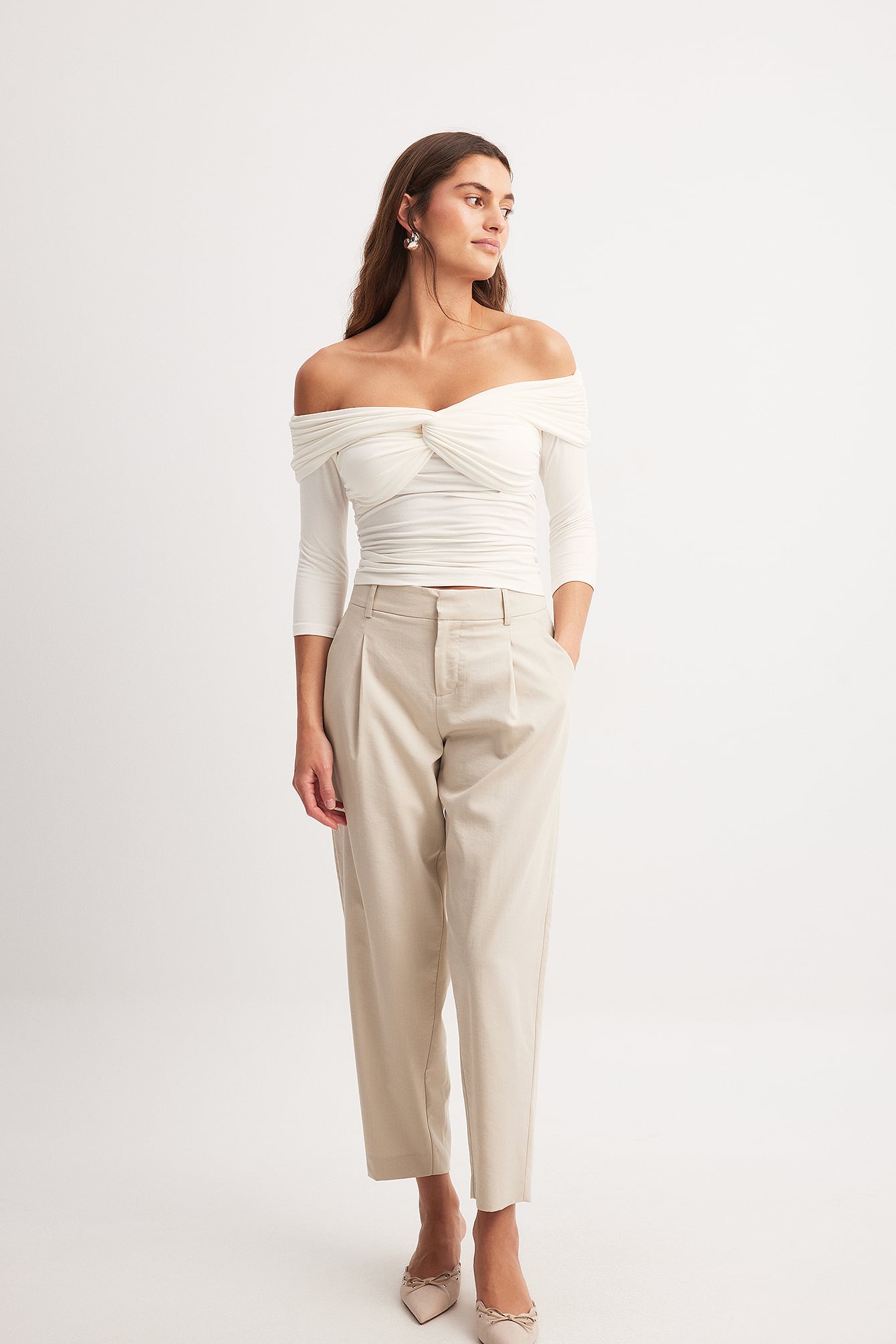 NA-KD High Waist Barrel Leg Pants - Office Wear - Beige - EU 32 - NA-KD / NAKD