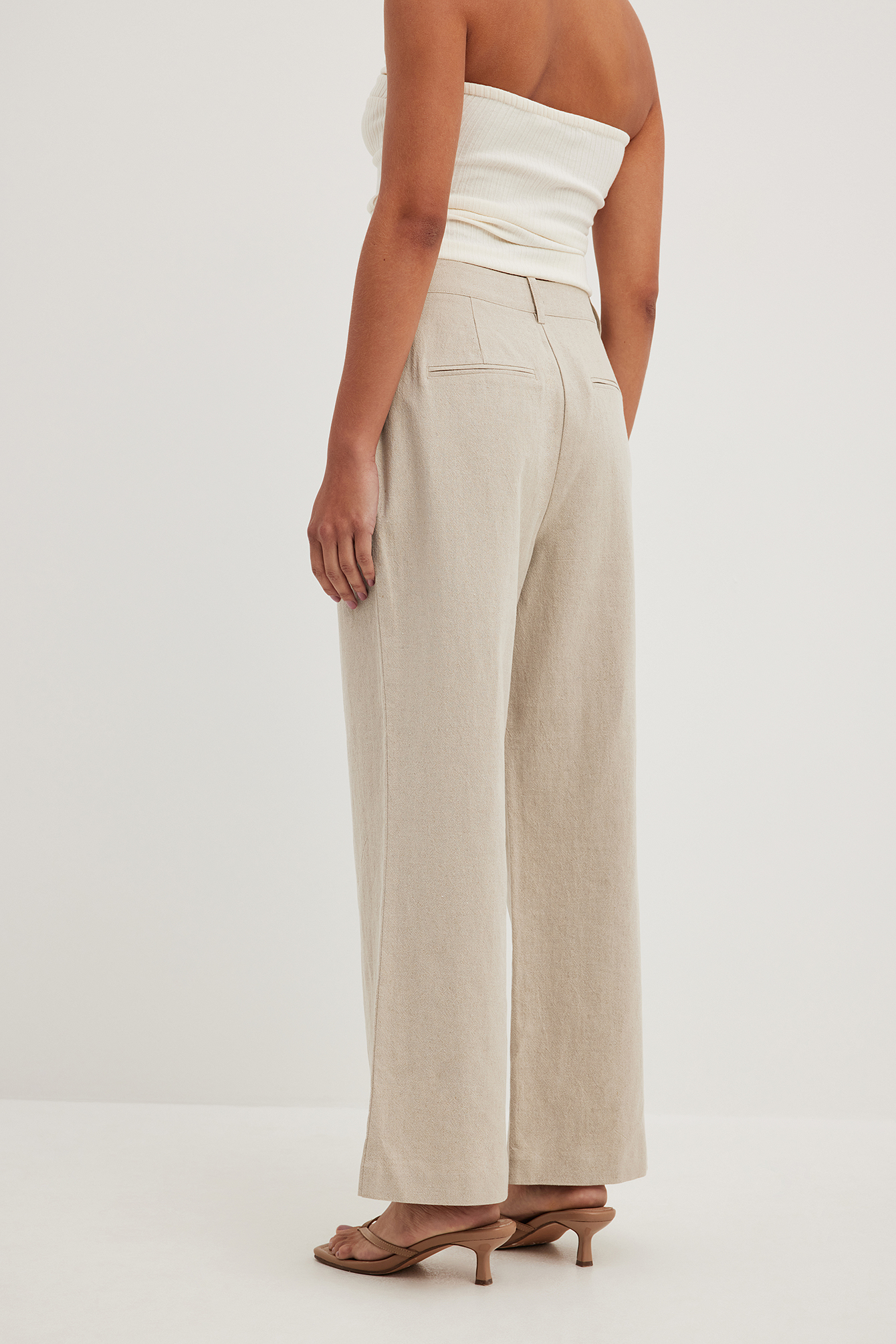 High-Waisted Striped Cropped Linen-Blend Tapered Pants