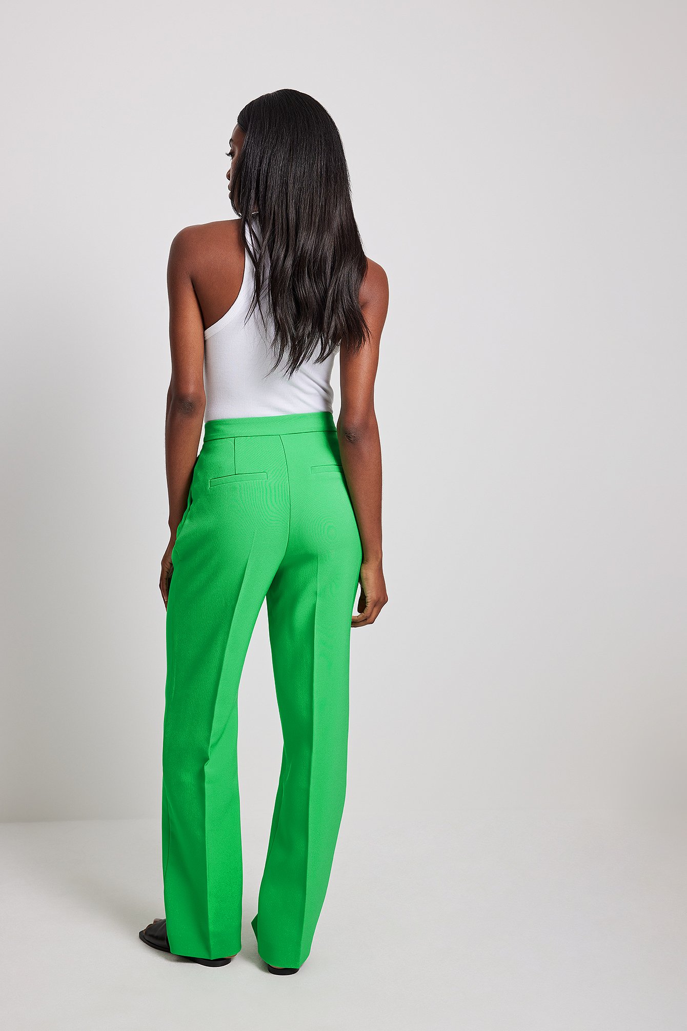 High Waist Deep Pleated Suit Pants Green