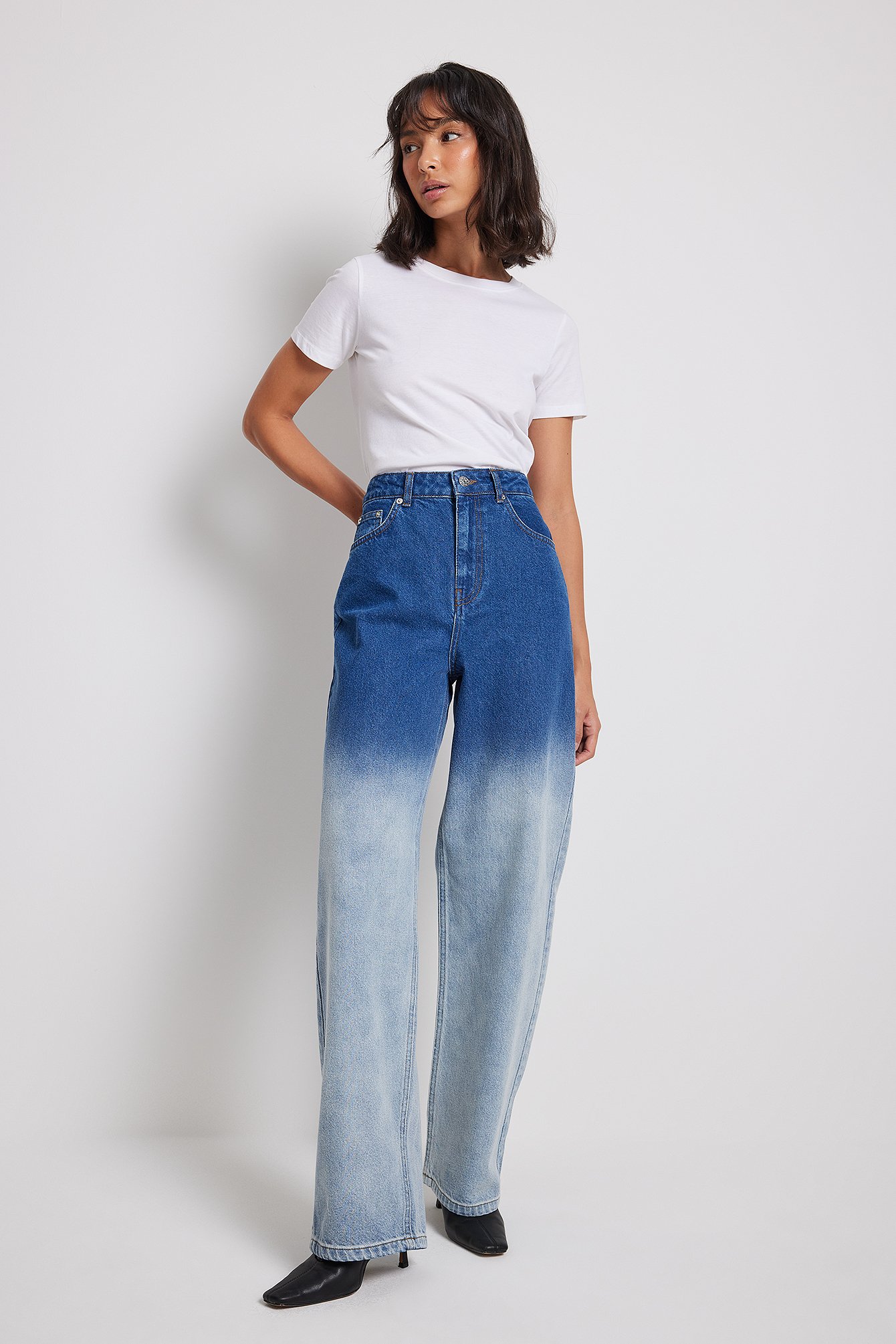Faded Denim Jeans met hoge taille