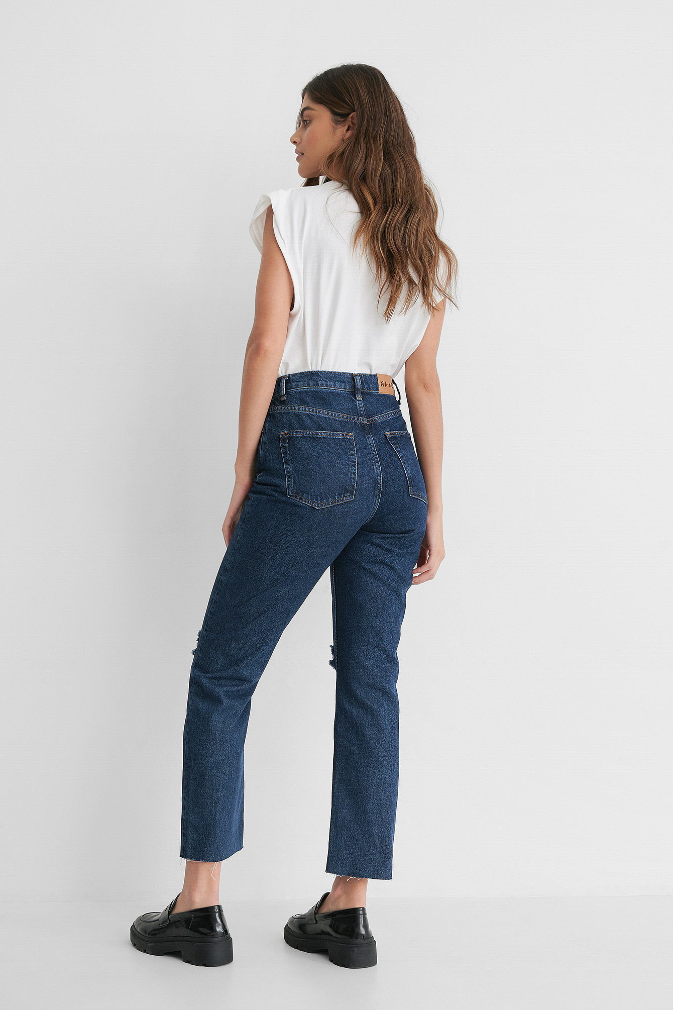 Organic High Waist Ripped Knee Straight 