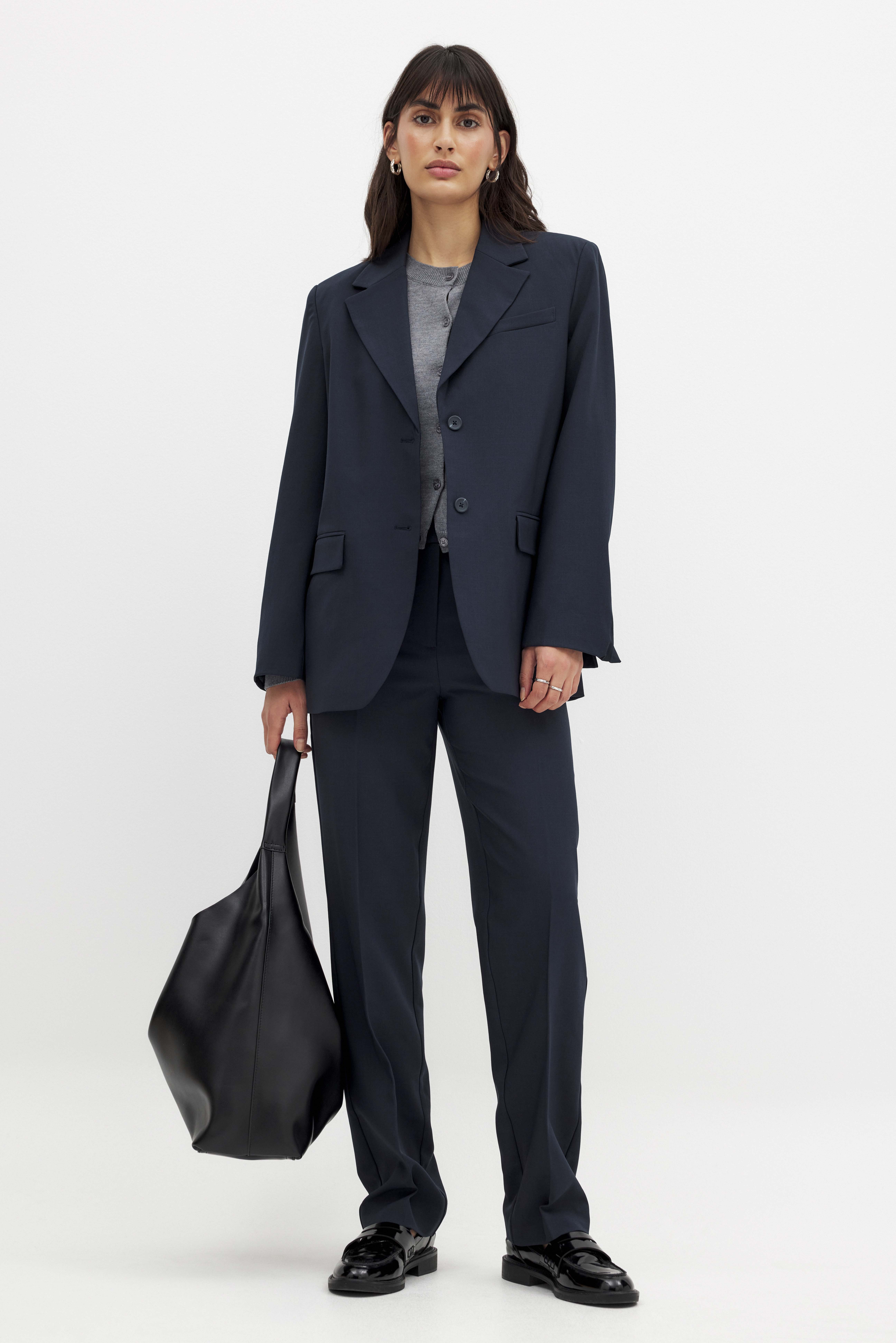 NA-KD High Waist Straight Leg Melange Suit Pants - Work Trousers - Navy - EU 44 - NA-KD / NAKD