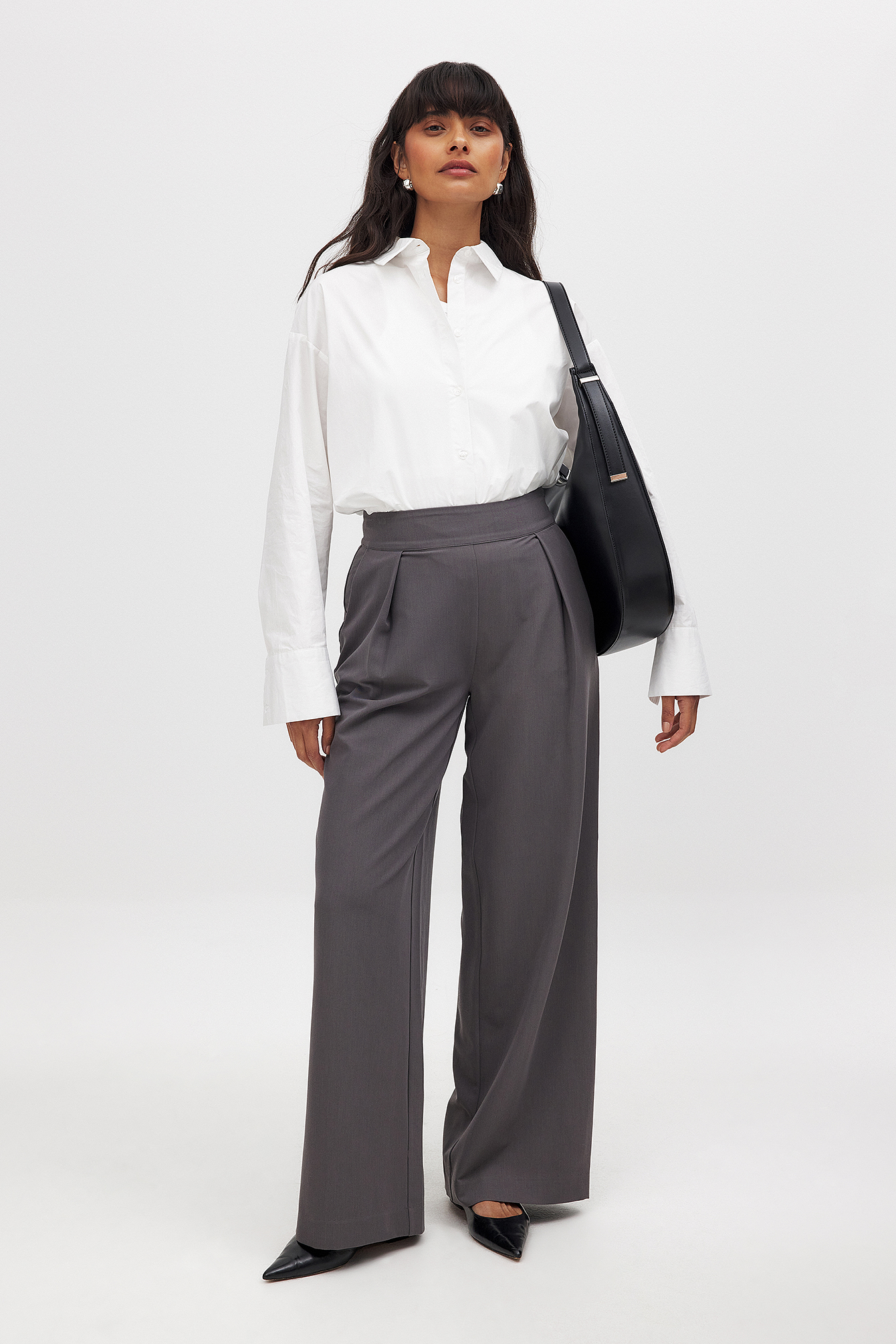 NA-KD High Waisted Wide Leg Suit Pants - Work Trousers - Grey - EU 32 NA-KD High Waisted Wide Leg Suit Pants - Work Trousers - Grey - EU 32
