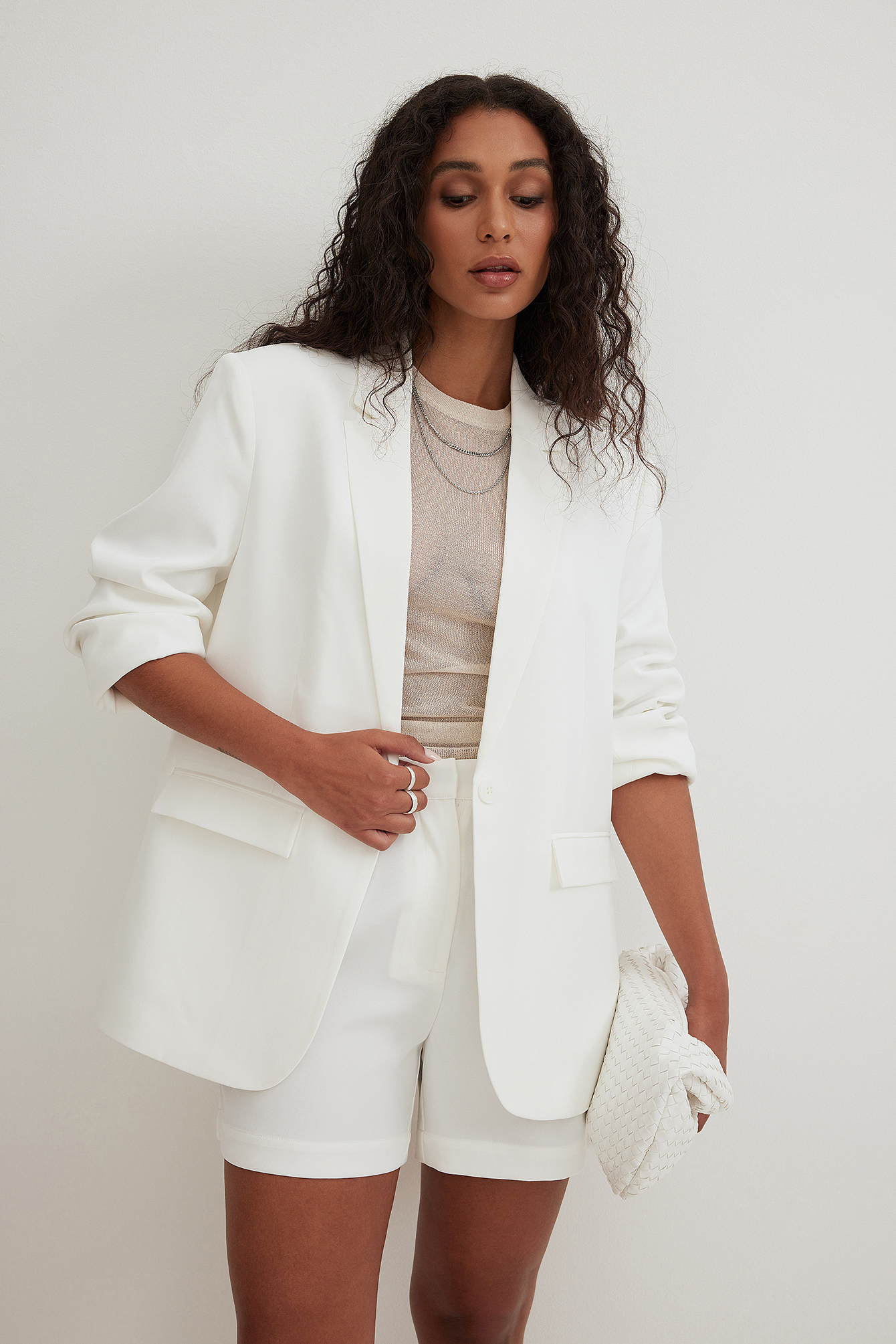 High Waisted Pleated Shorts White | na 