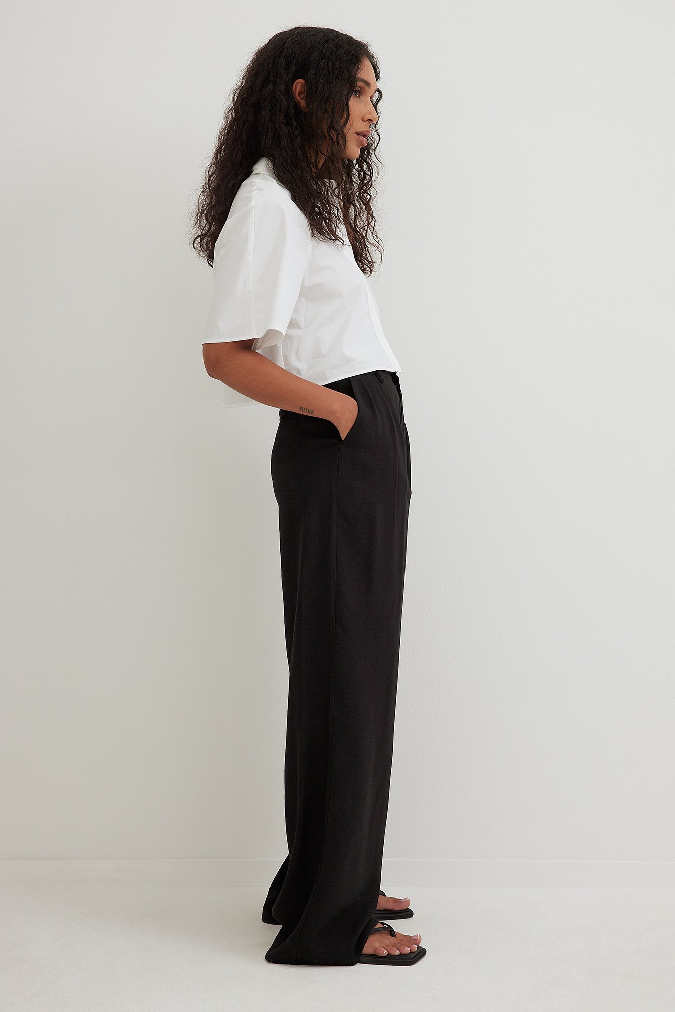High Waisted Viscose Blend Wide 