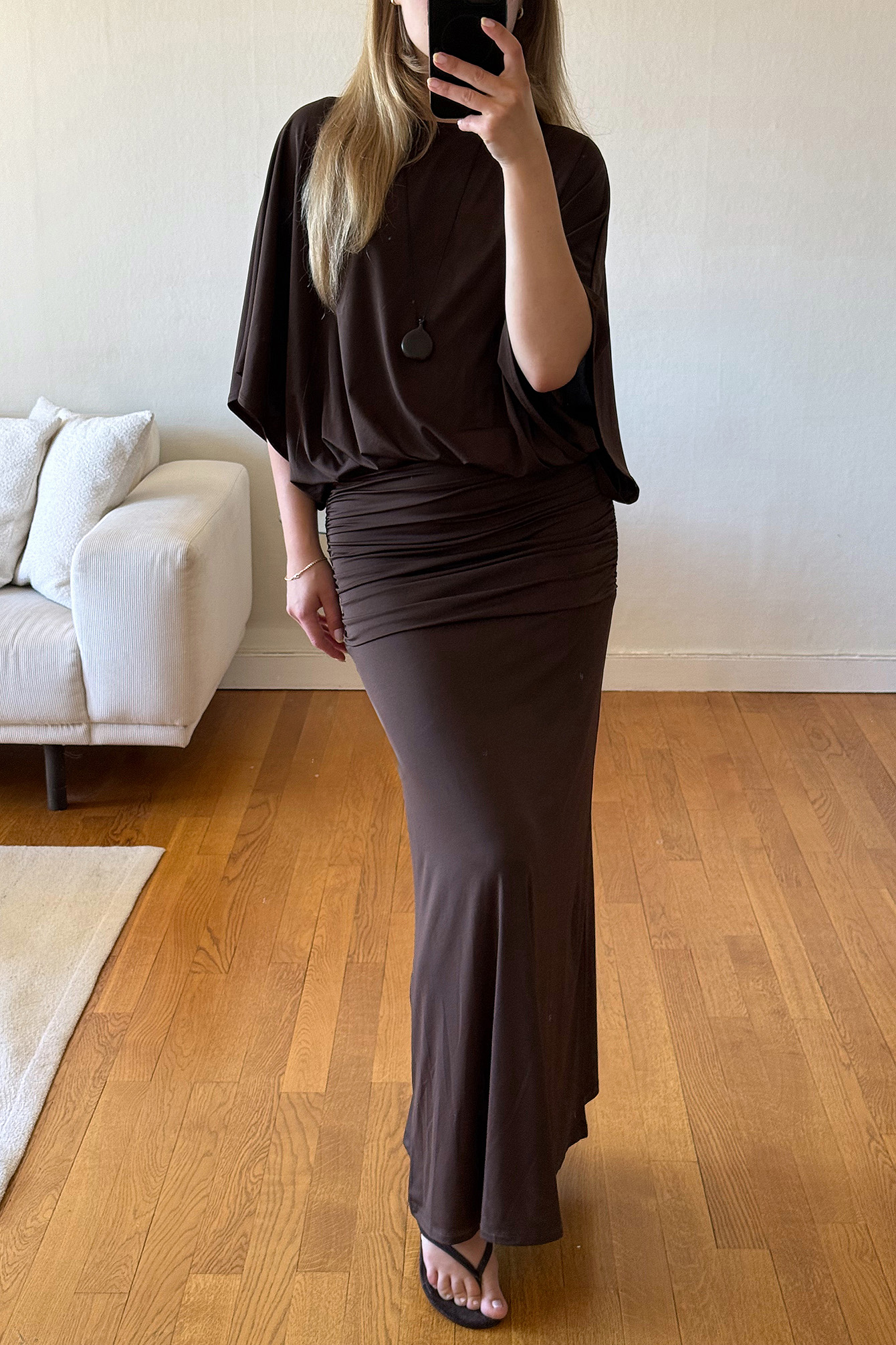 Brown Hip Panel Jersey Maxi Dress