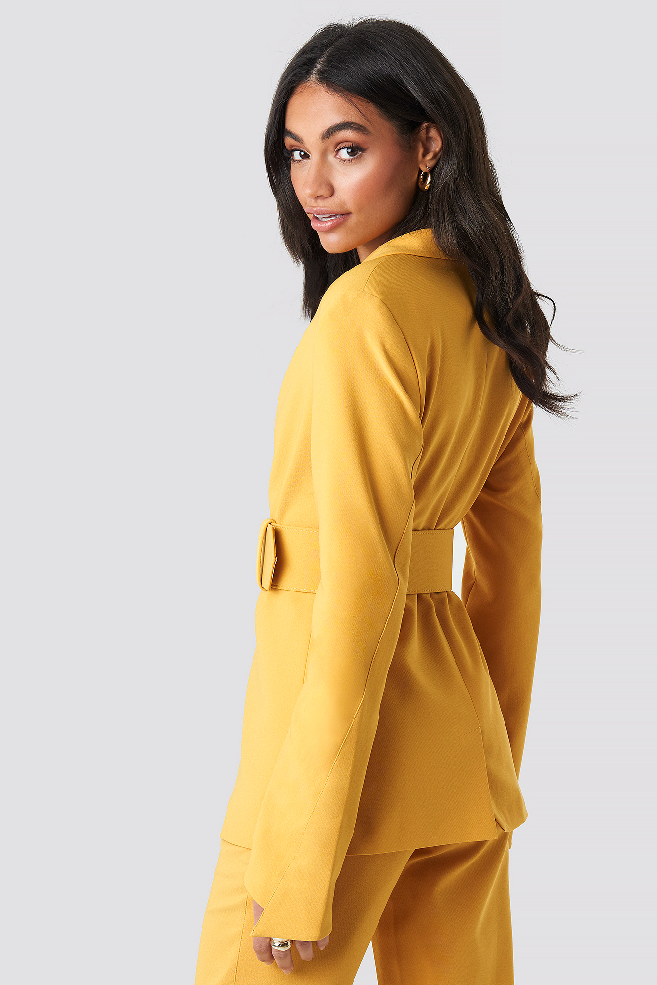 Wide Belted Suit Jacket Yellow