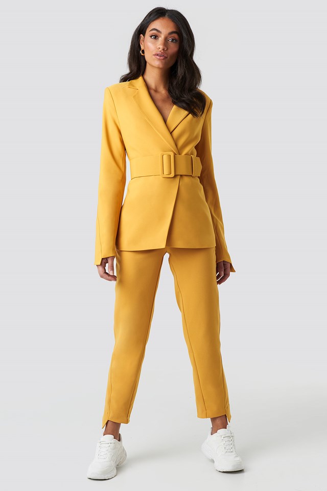Wide Belted Suit Jacket Yellow | na-kd.com