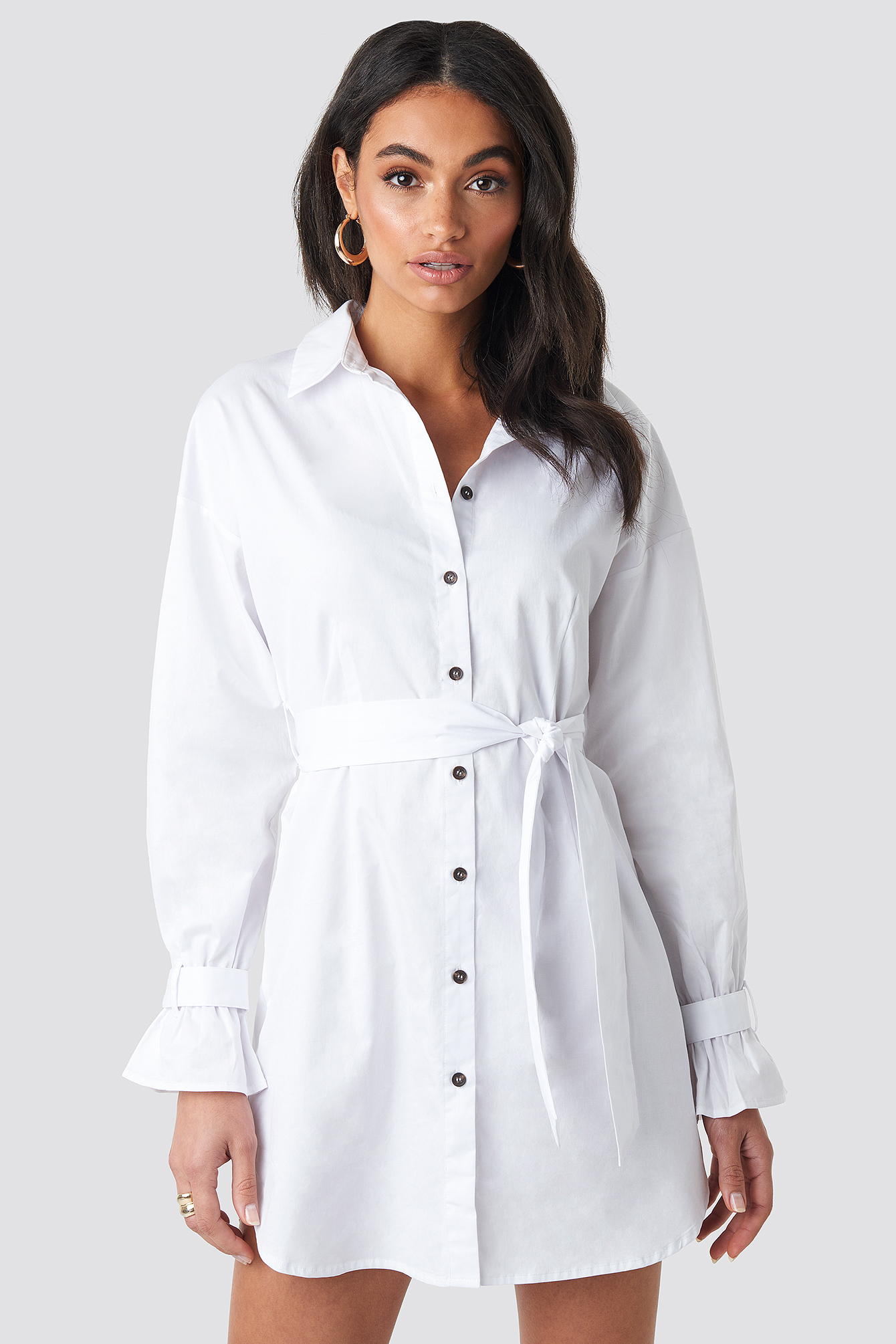 Belted Shirt Dress White
