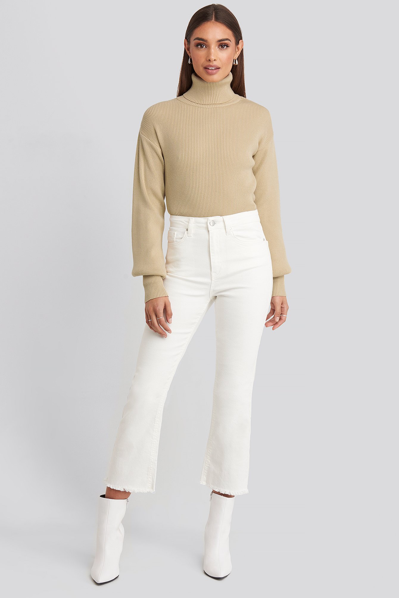 Cropped Flared Jeans White | na-kd.com