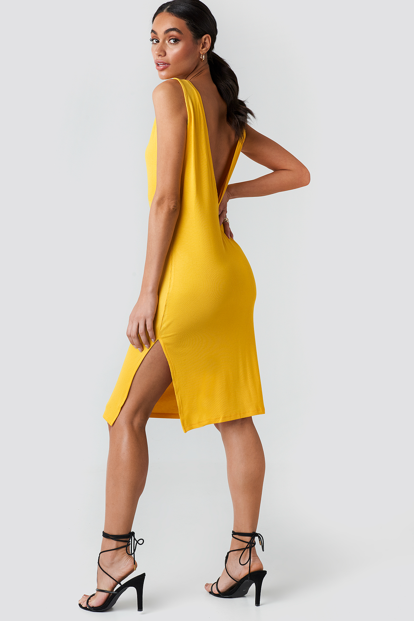Deep V Back Relaxed Dress Yellow