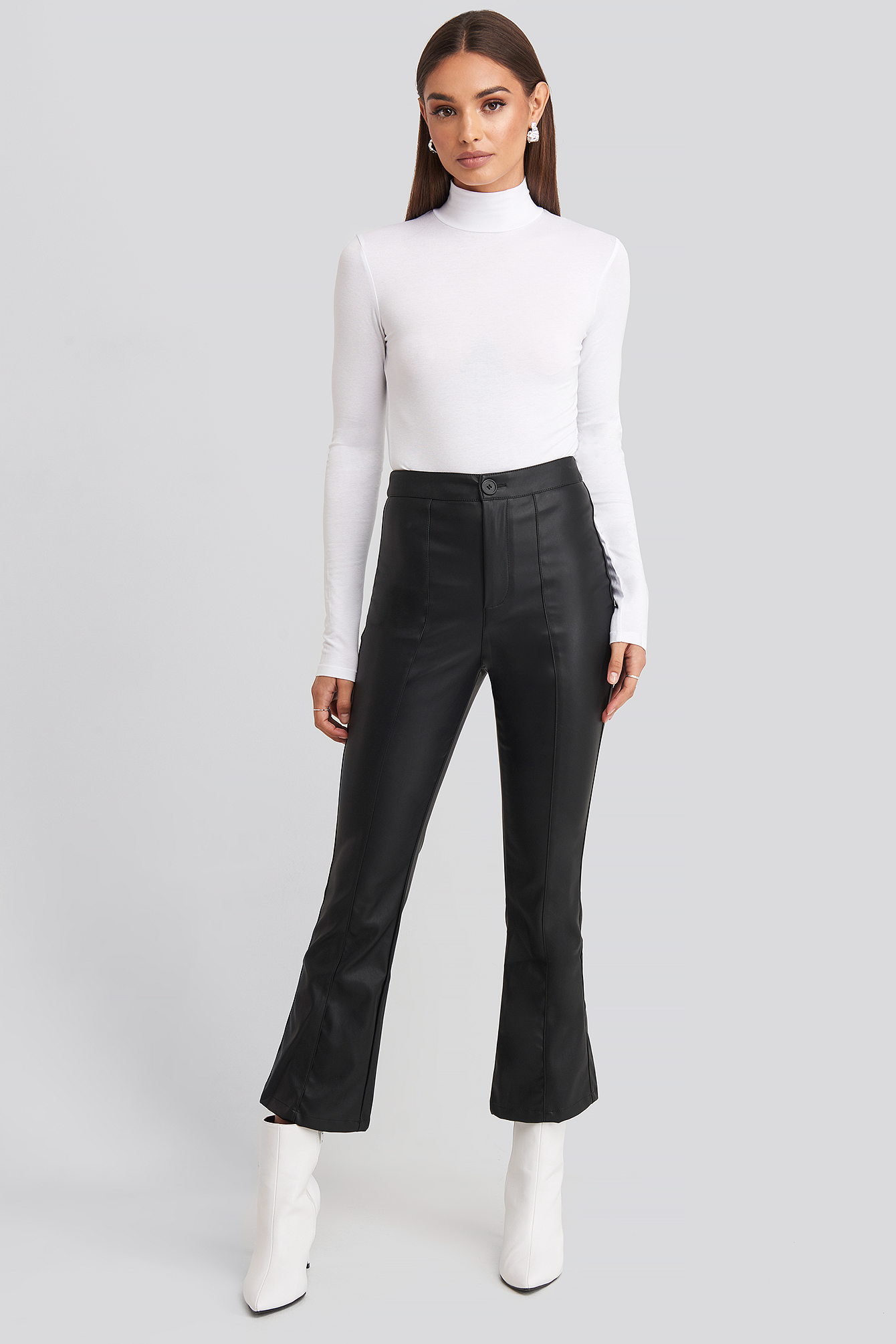 Flared Pu Pants Black